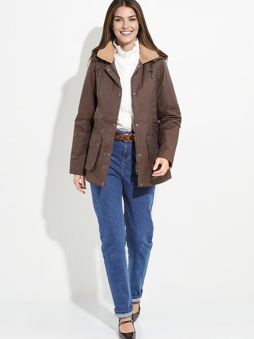 Veste déperlante courte avec col velours Femme Marron LJ-6084 SF1