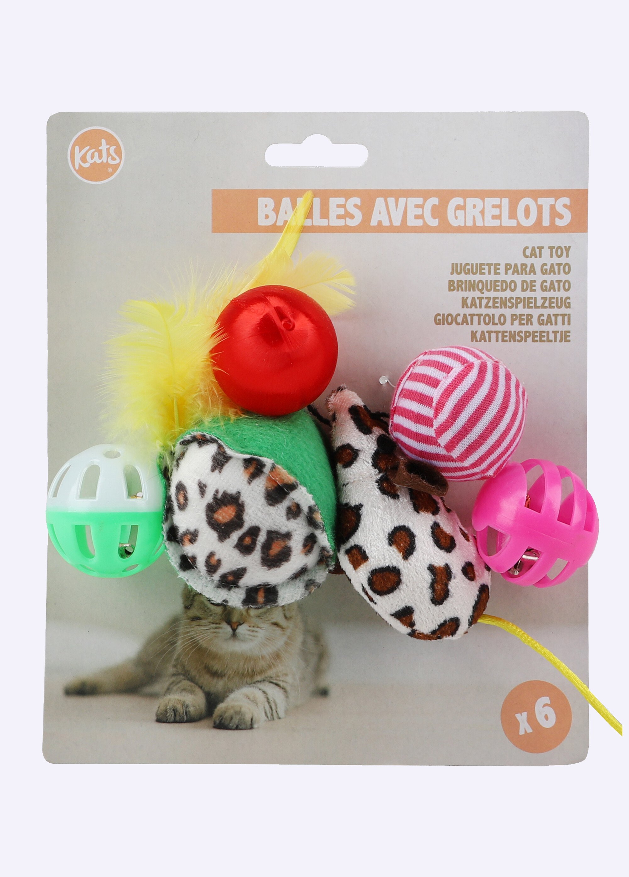 Balle avec grelot pour chat multimatières
