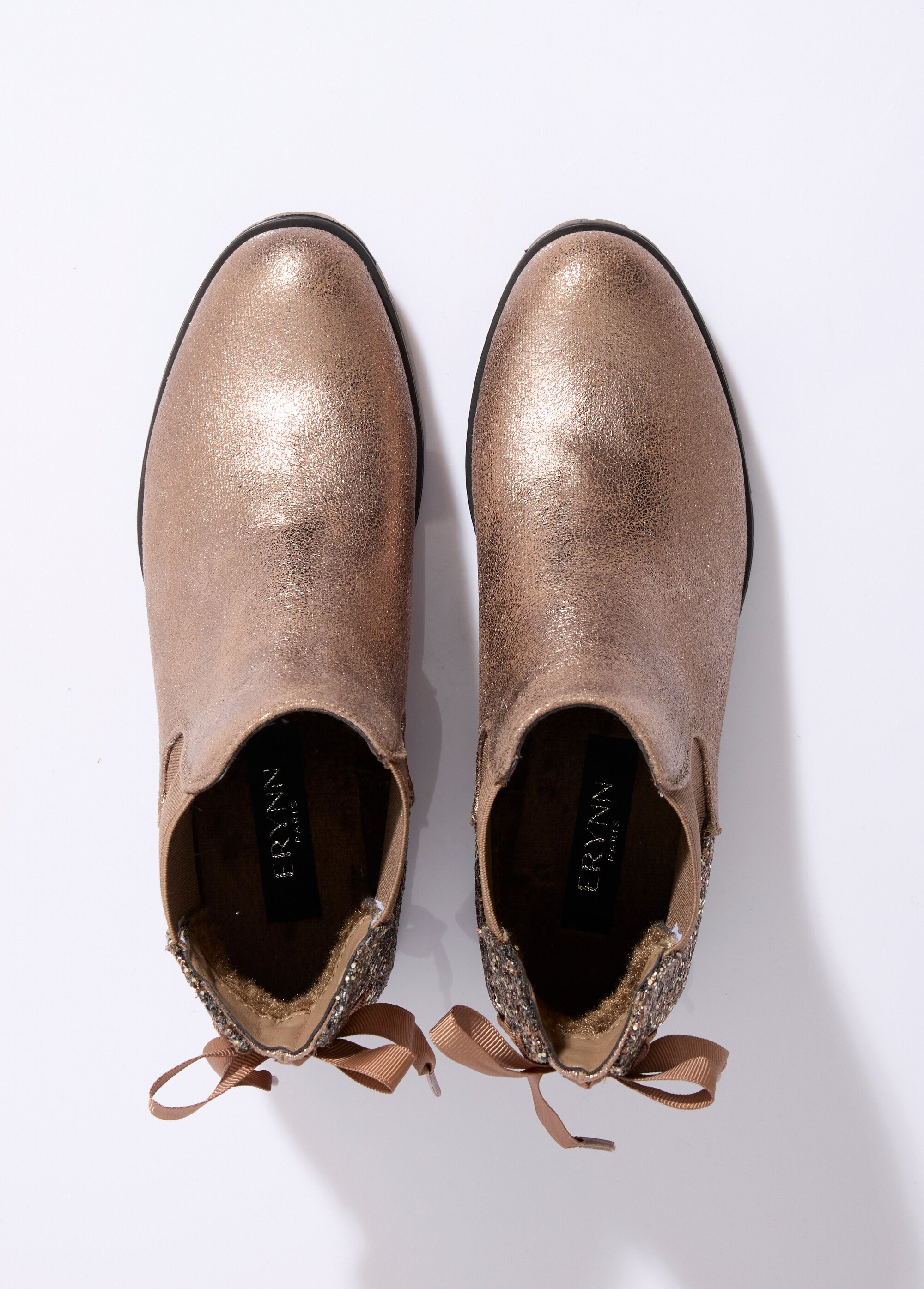 Boots Chelsea talon fantaisie avec nœud Femme Marron ERYM191-3 OV1