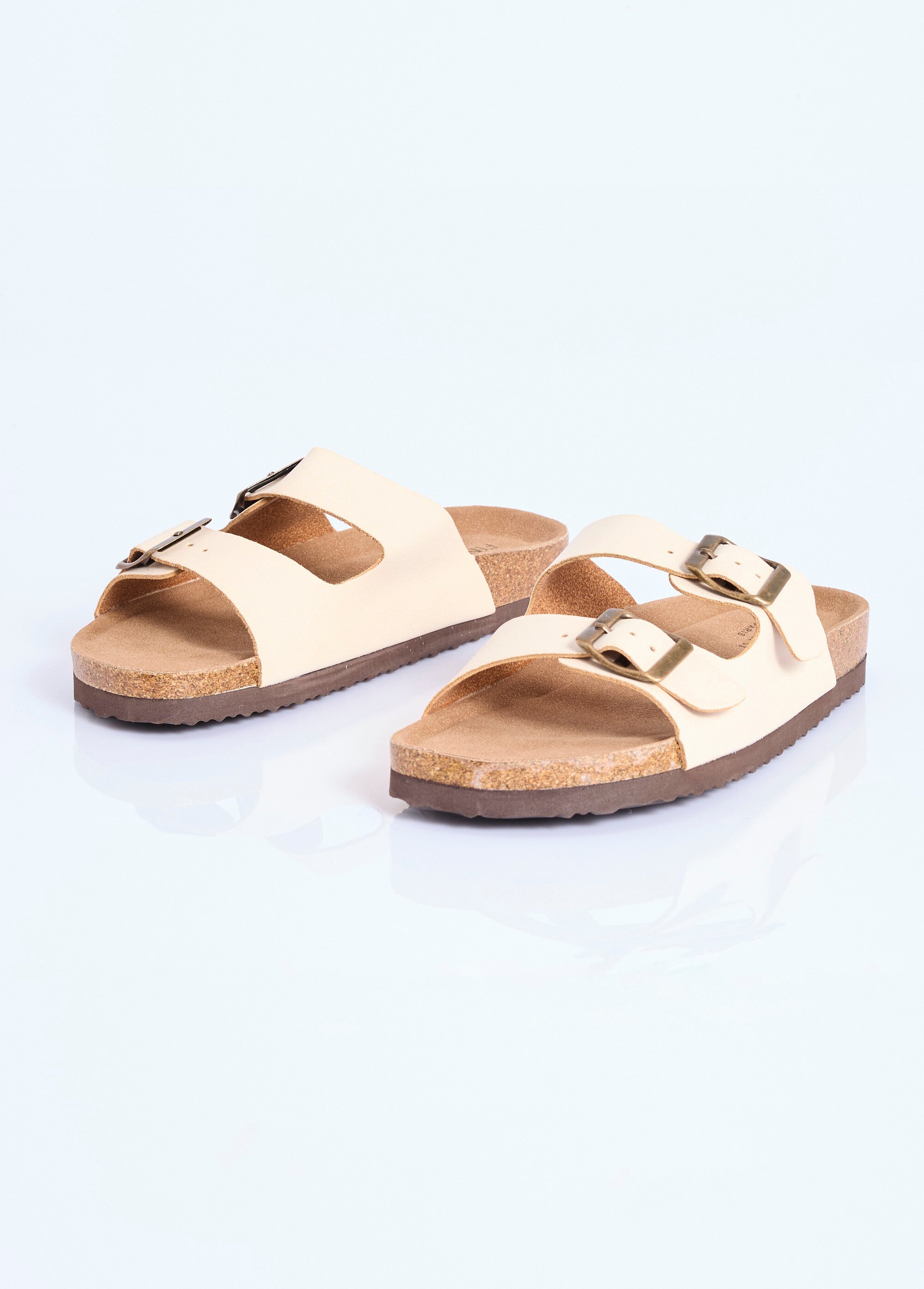 Mules double bride, semelle anatomiques Femme Beige COV-Y23-76 DE1