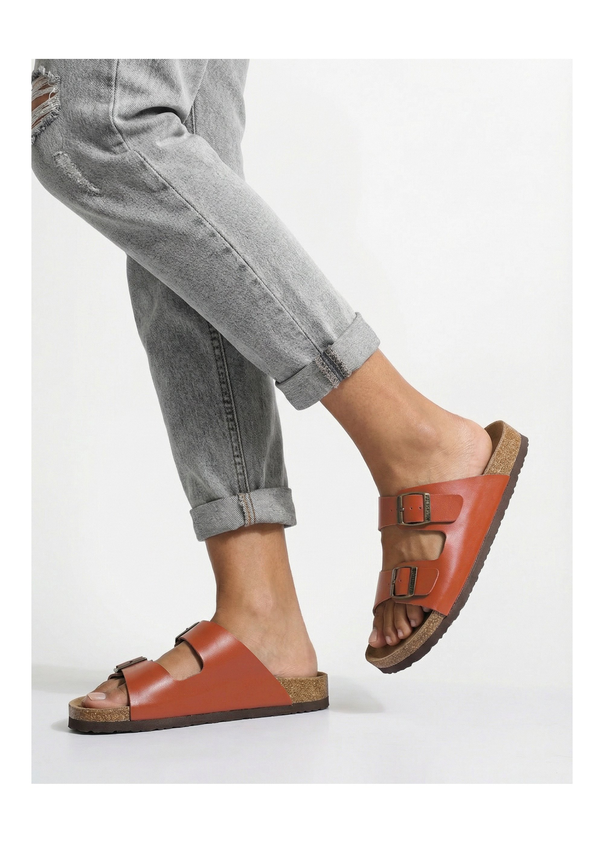 Mules double bride, semelle anatomiques Femme Marron COV-Y23-76 SI1