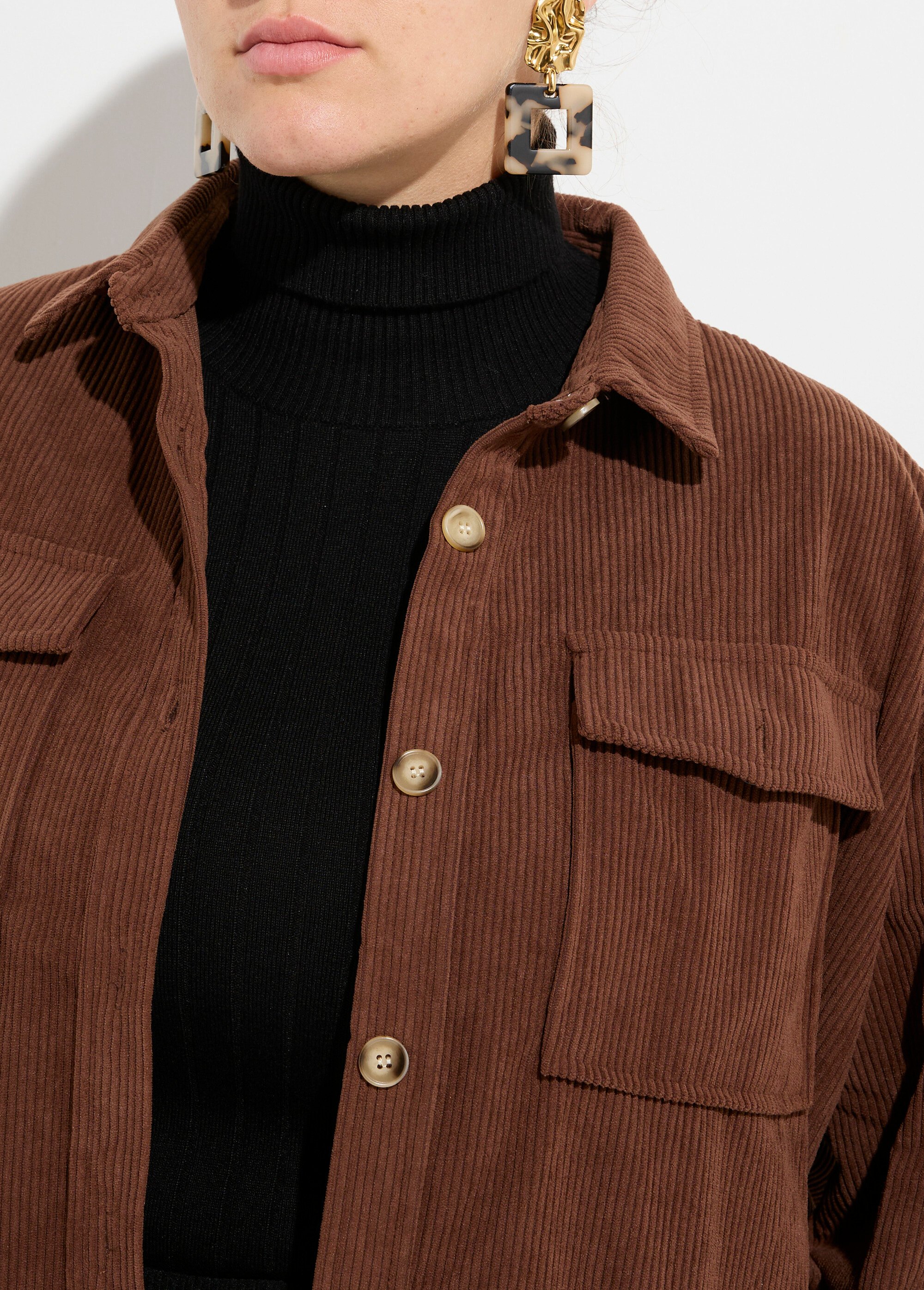 Chemise en velours grosses cotes Femme Grande Taille Marron MA-M1006-1621 DE1