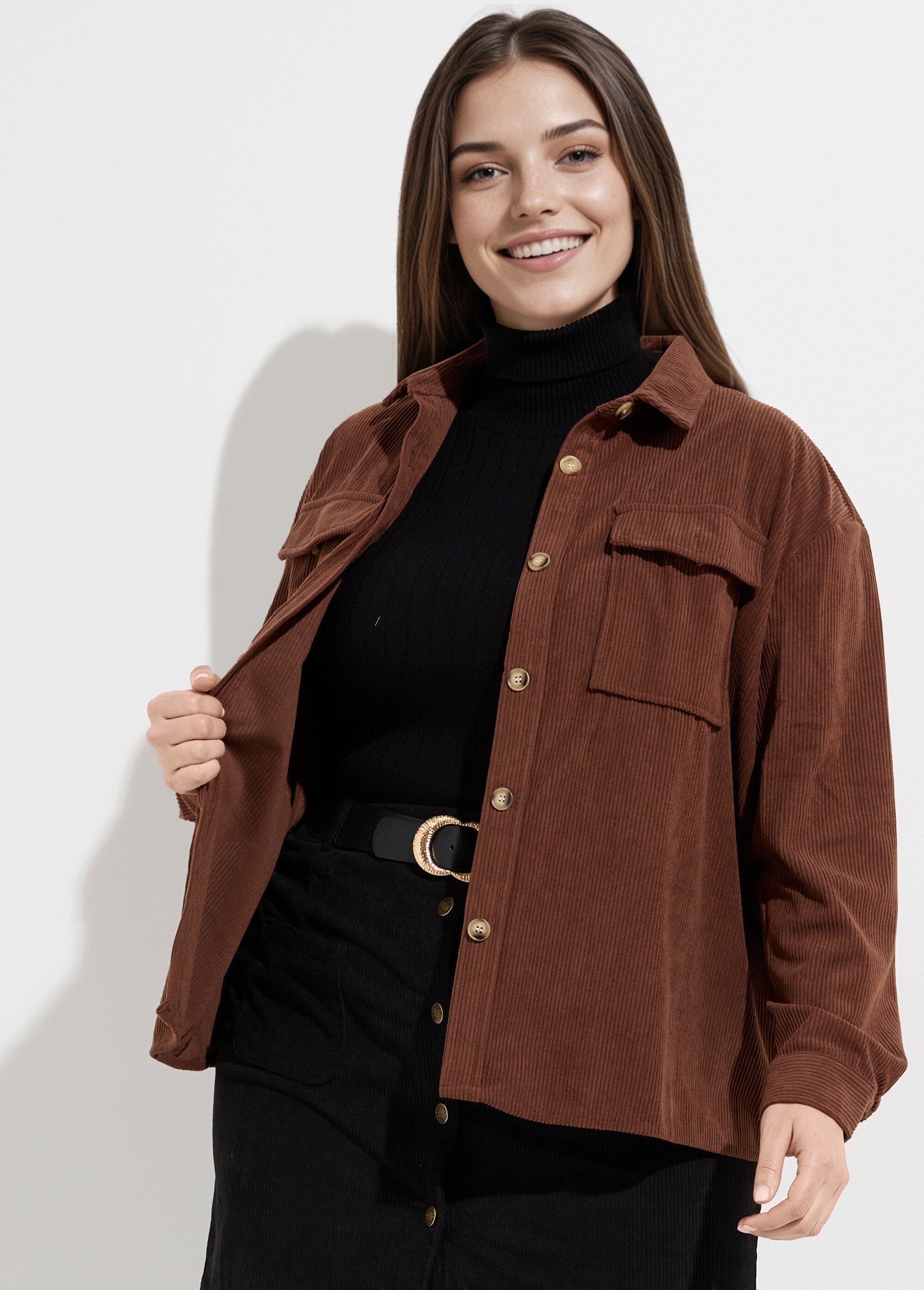 Chemise en velours grosses cotes Femme Grande Taille Marron MA-M1006-1621 MV1