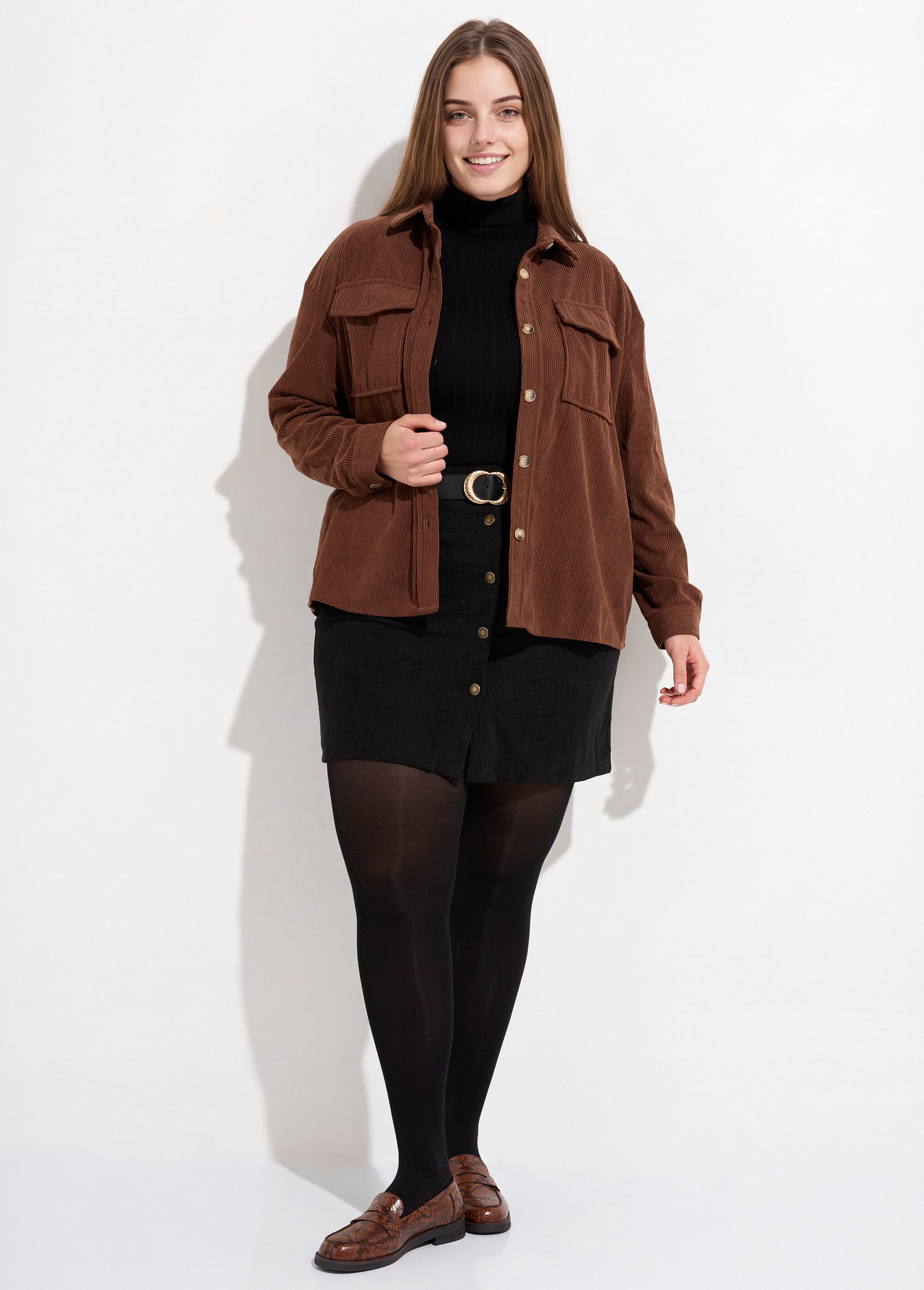 Chemise en velours grosses cotes Femme Grande Taille Marron MA-M1006-1621 SF1