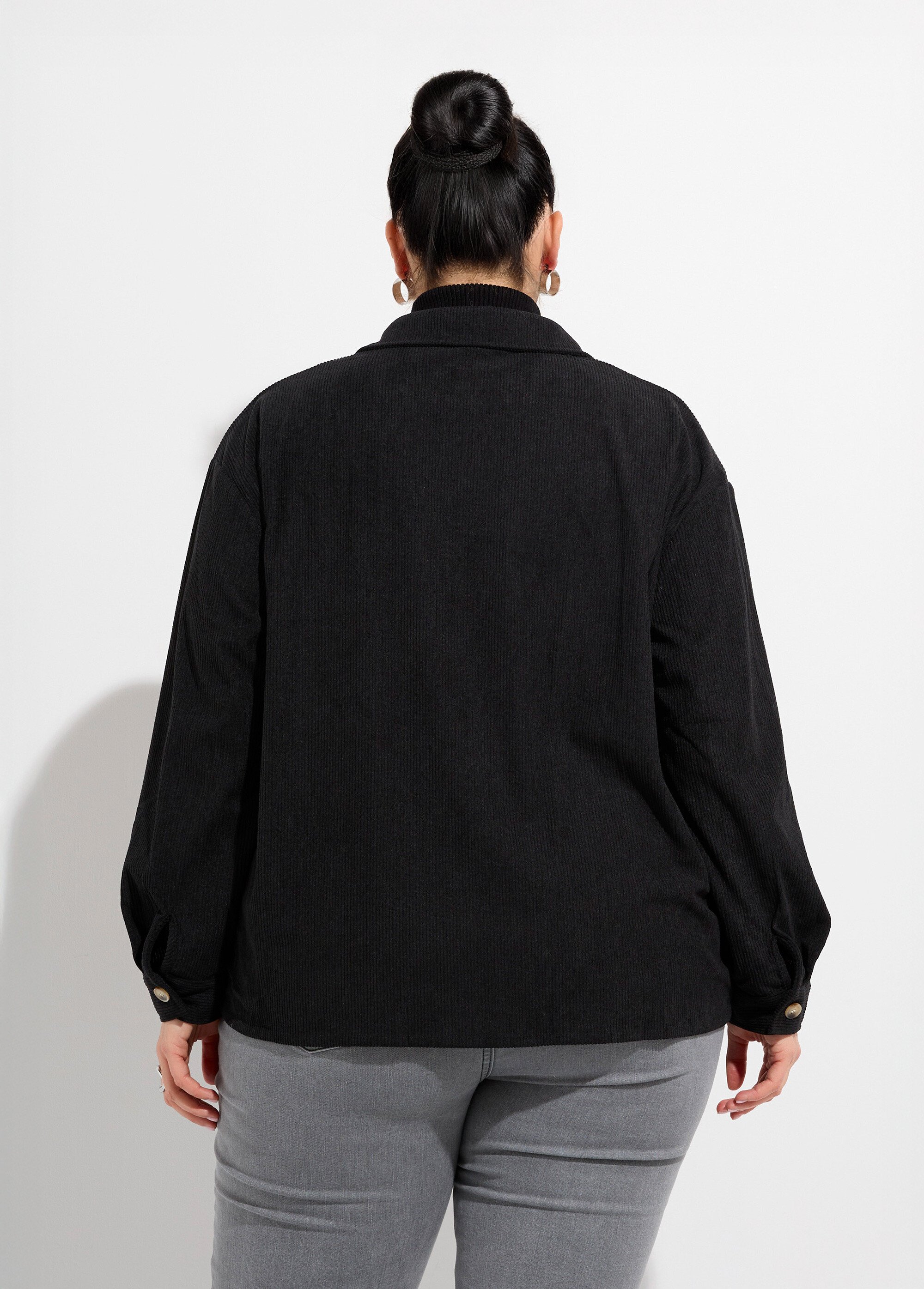 Chemise en velours grosses cotes Femme Grande Taille Noir MA-M1006-1621 DO1