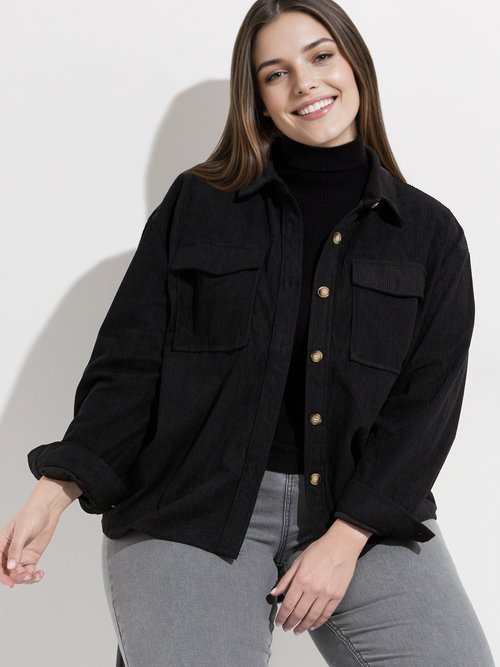 Chemise en velours grosses cotes Femme Grande Taille Noir MA-M1006-1621 MV1