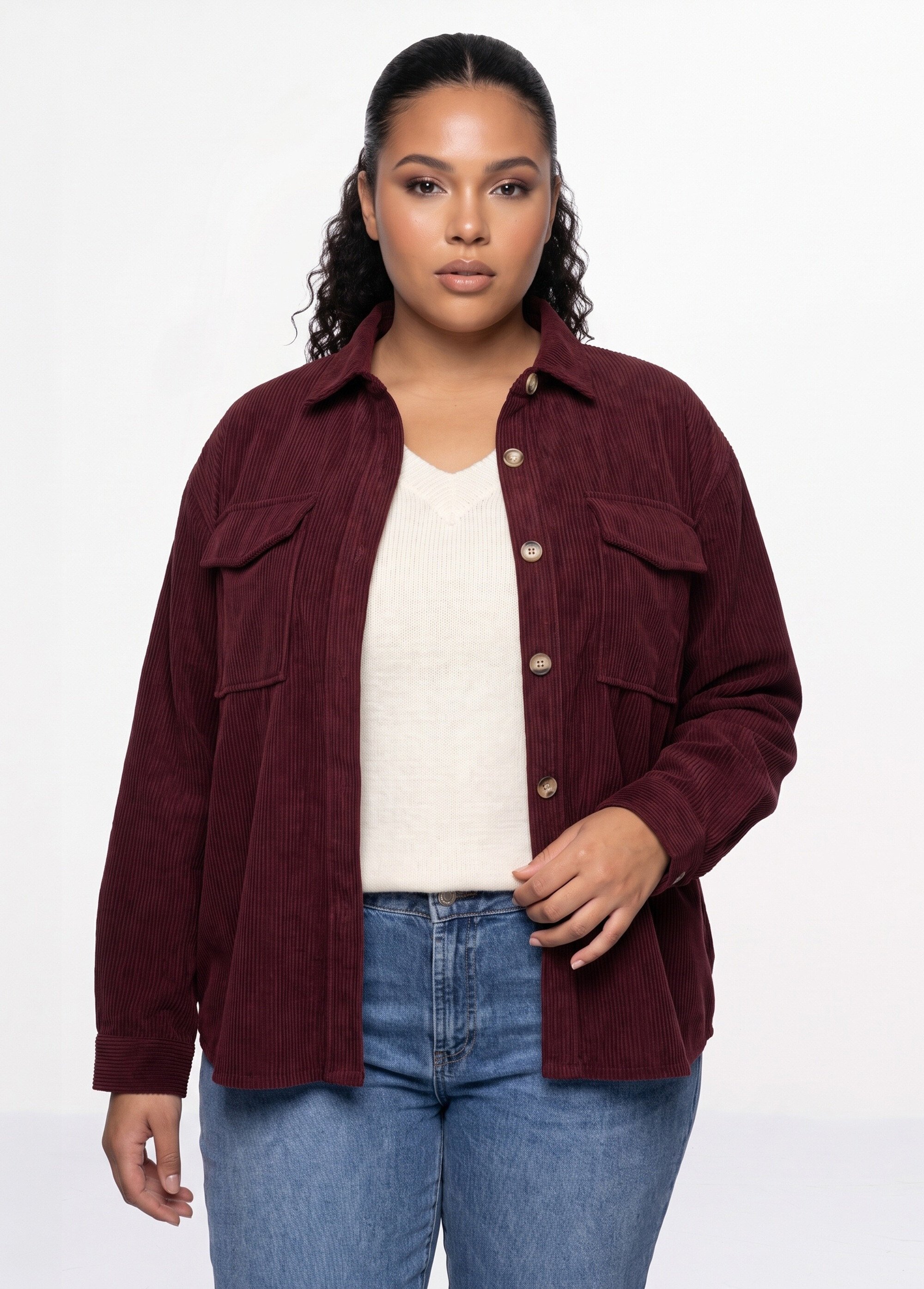 Chemise en velours grosses cotes Femme Grande Taille Rouge MA-M1006-1621 FA1