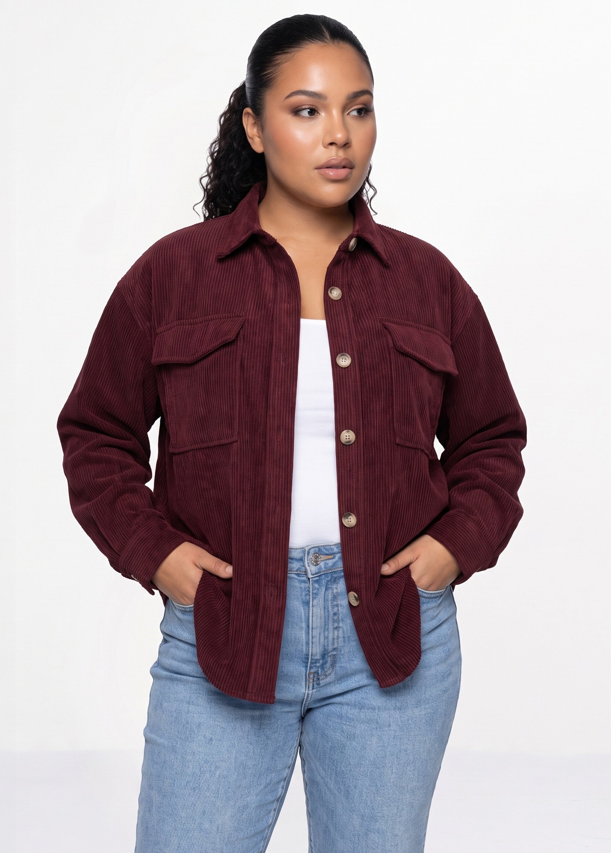 Chemise en velours grosses cotes Femme Grande Taille Rouge MA-M1006-1621 MV1