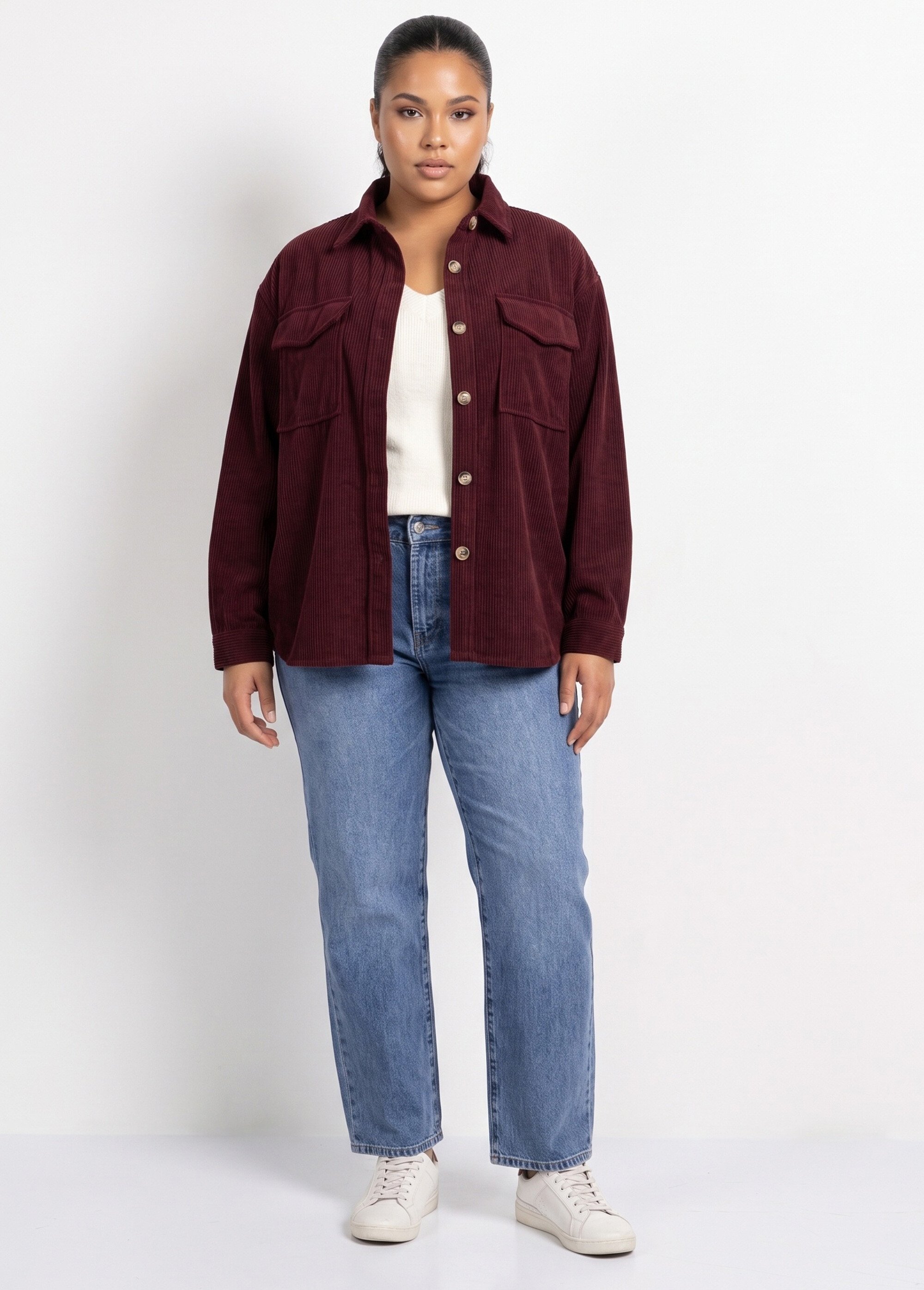 Chemise en velours grosses cotes Femme Grande Taille Rouge MA-M1006-1621 SI1