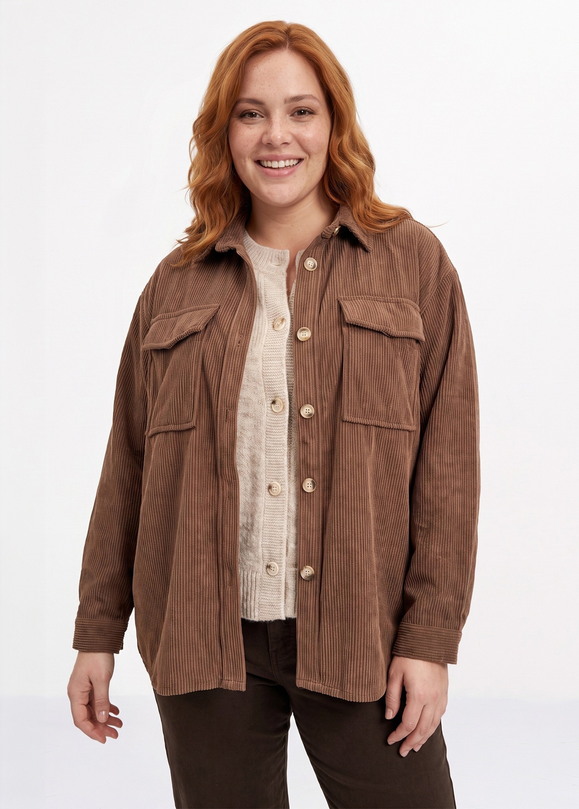 Chemise en velours grosses cotes Femme Grande Taille CAFE MA-M1006-1621 FA1