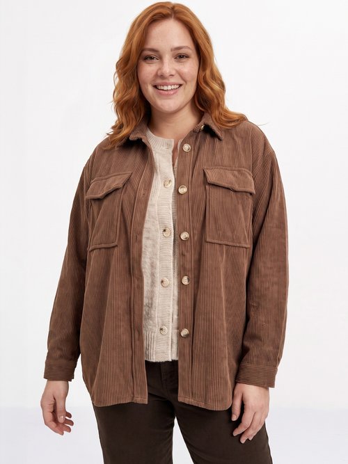 Chemise en velours grosses cotes Femme Grande Taille CAFE MA-M1006-1621 FA1