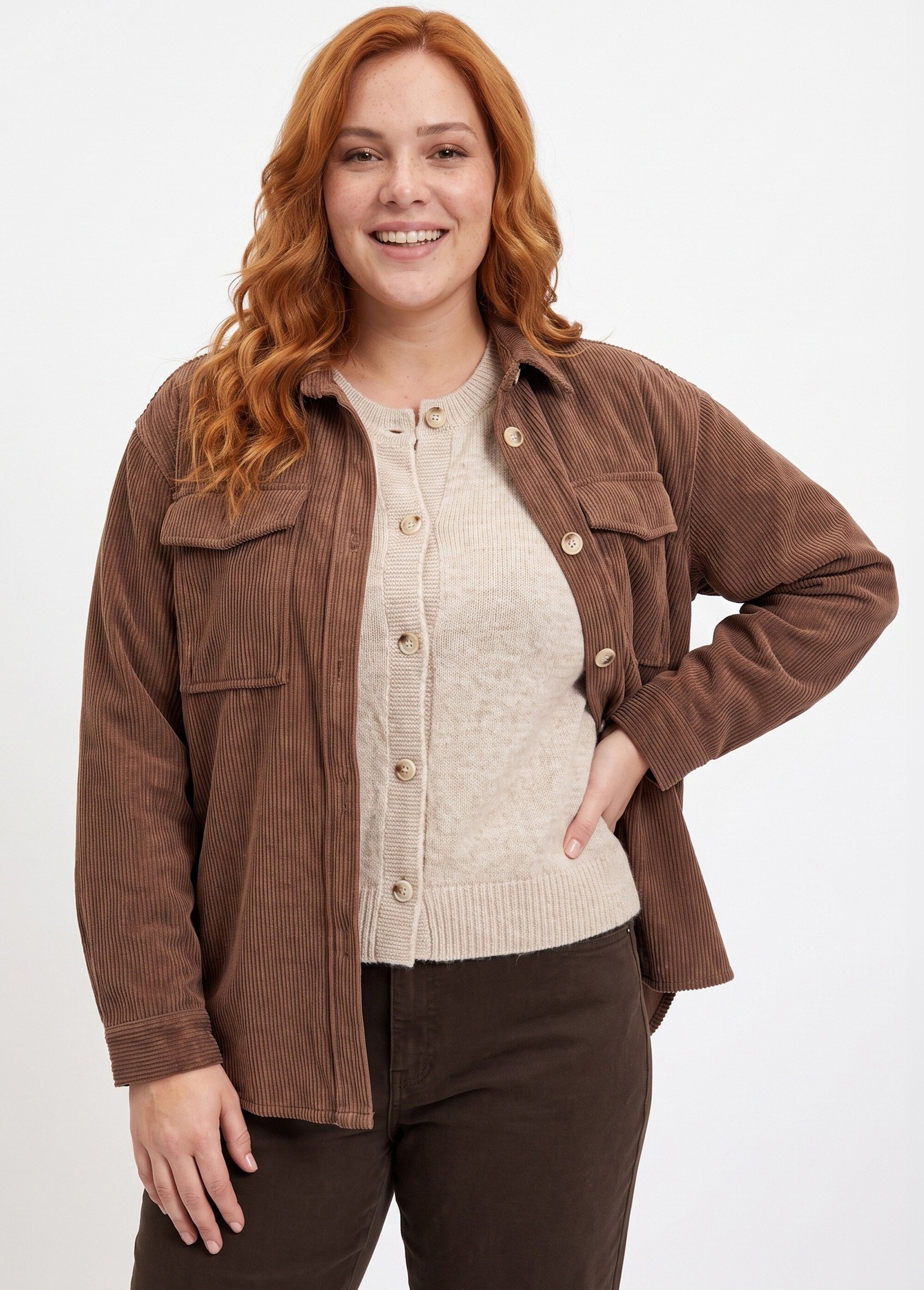 Chemise en velours grosses cotes Femme Grande Taille CAFE MA-M1006-1621 MV1