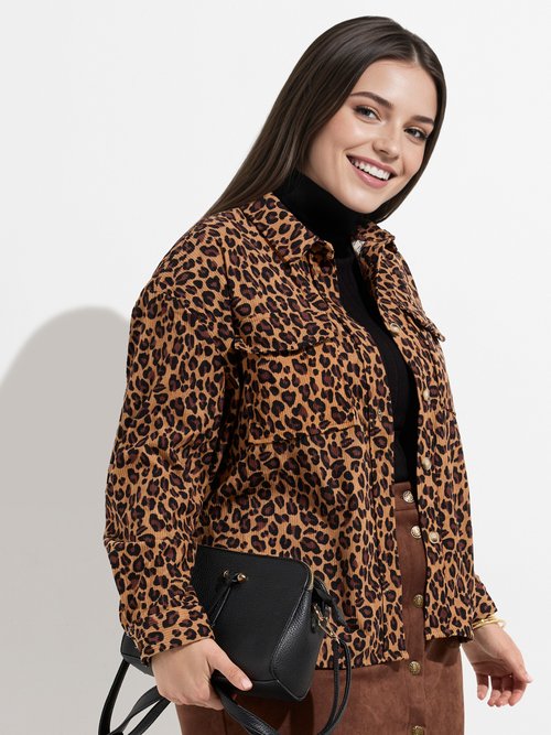 Chemise en velours imprimé léopard Femme Grande Taille Marron MA-M1006-2275 MV1
