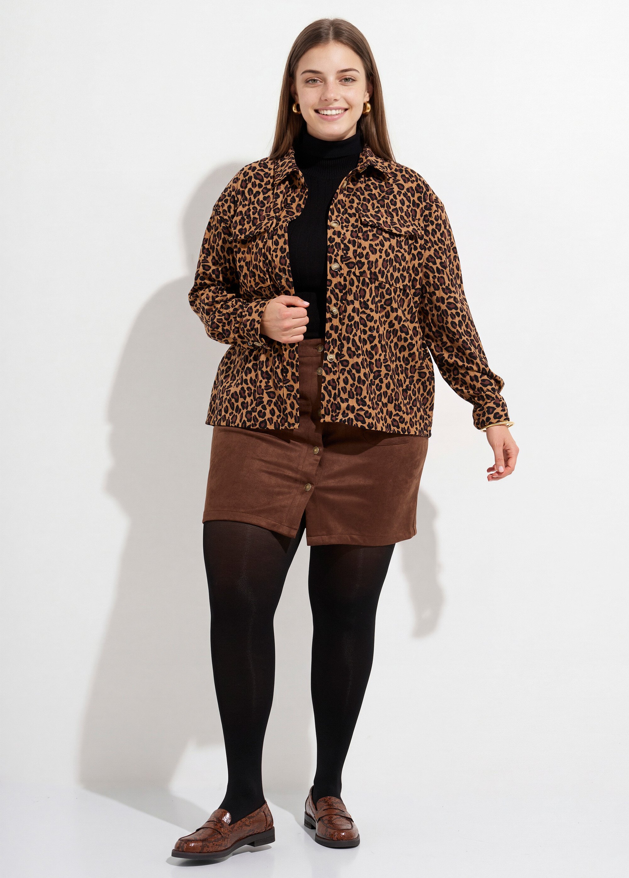 Chemise en velours imprimé léopard Femme Grande Taille Marron MA-M1006-2275 SF1