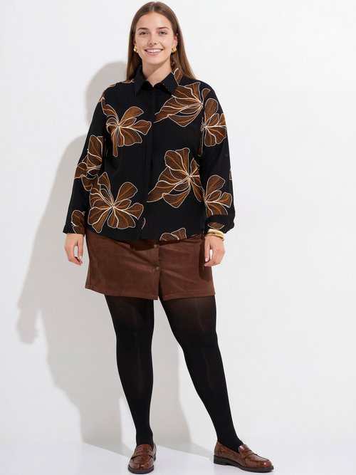 Chemisier avec broderies motif fleurs Femme Grande Taille Noir MA-008-2338 SF1