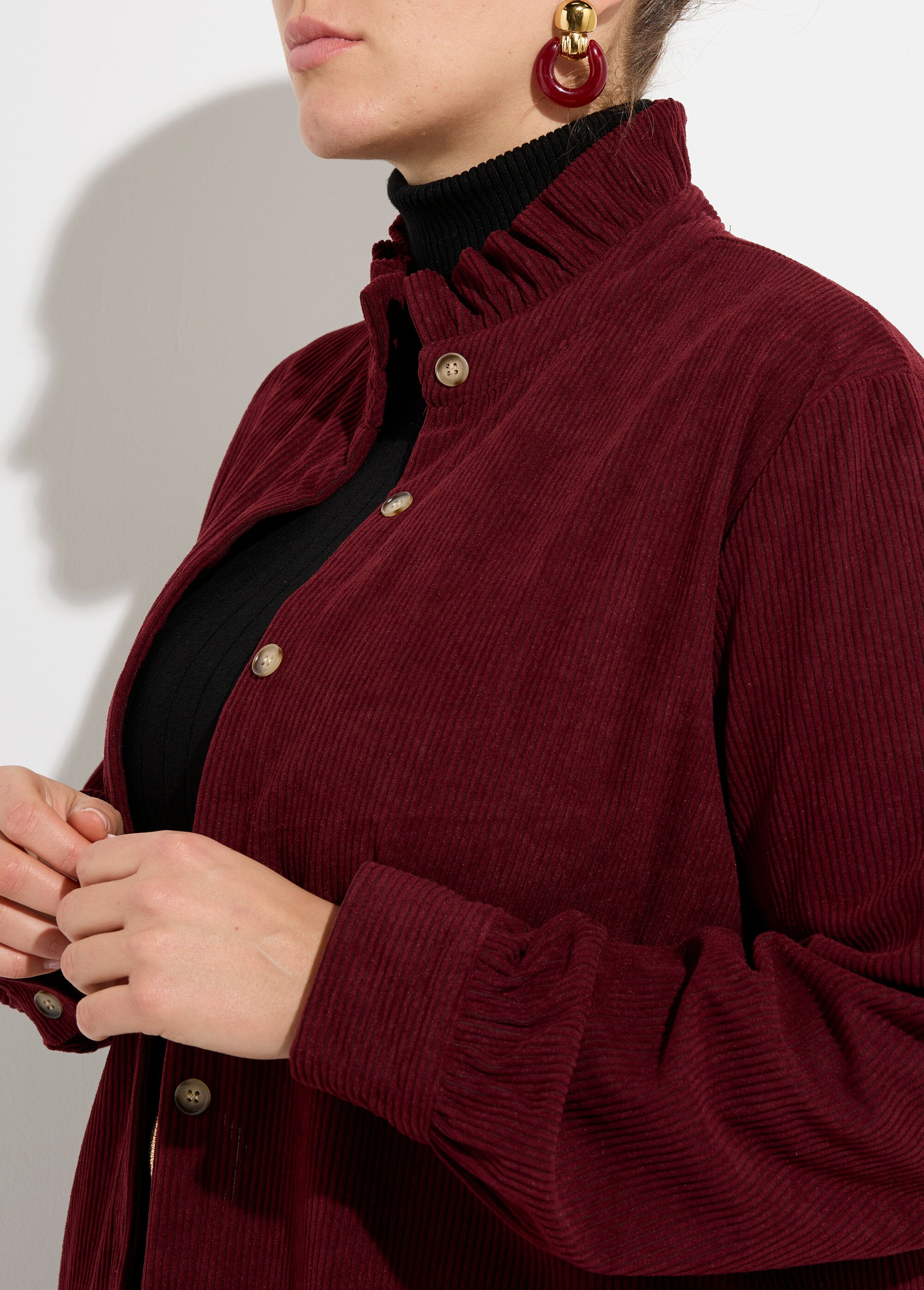 Chemisier col volanté velours grosses cotes Femme Grande Taille Rouge MA-M1252-1621 DE1