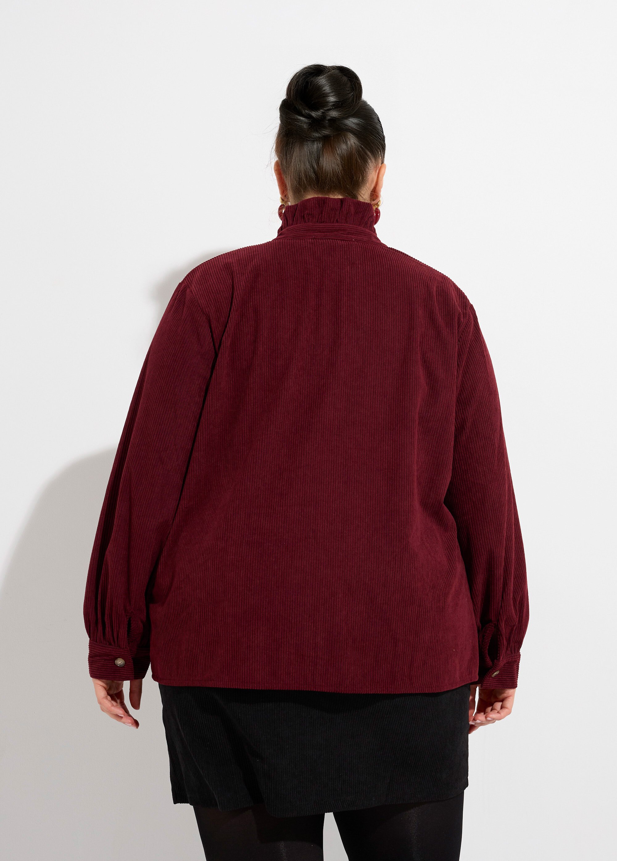 Chemisier col volanté velours grosses cotes Femme Grande Taille Rouge MA-M1252-1621 DO1