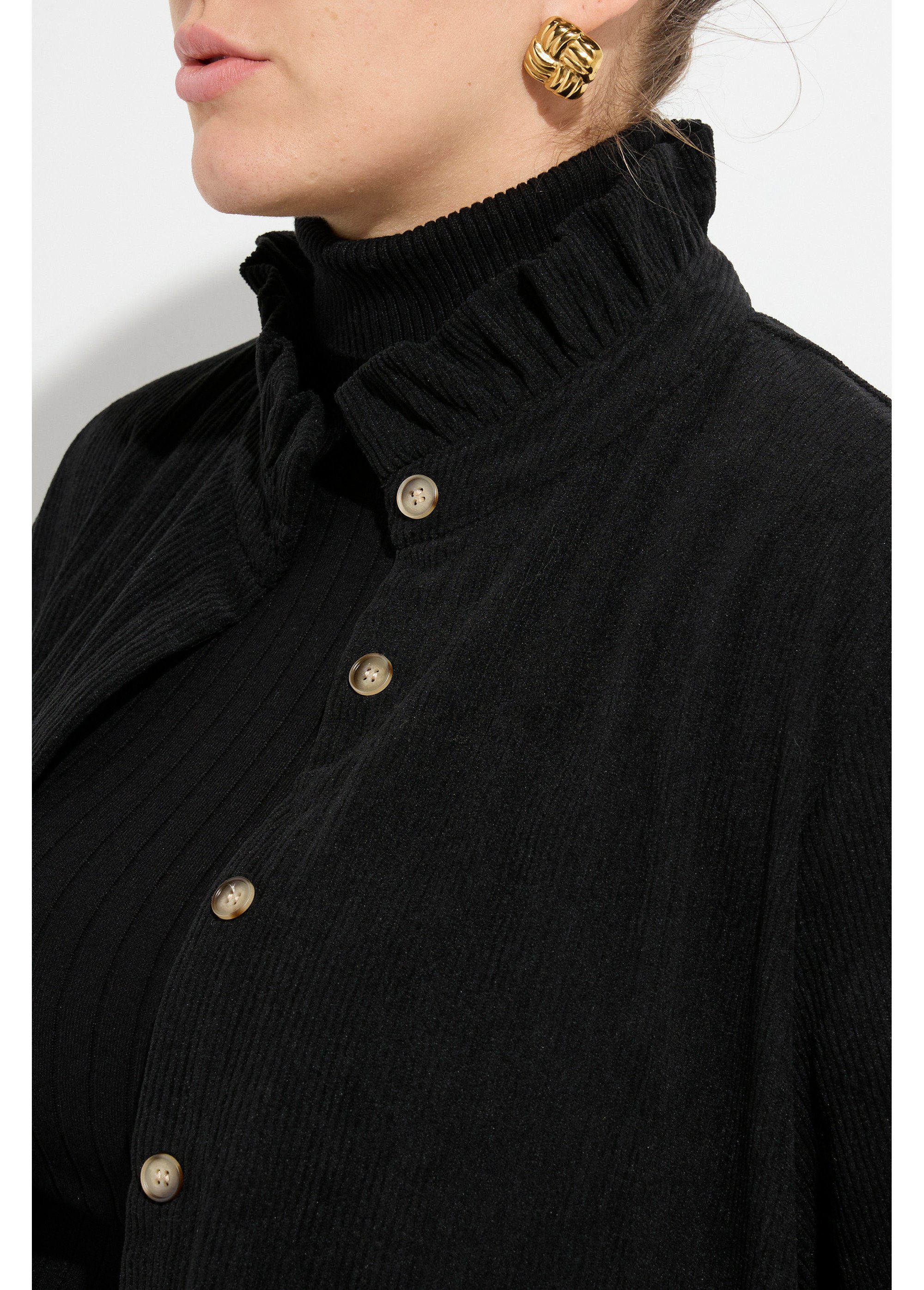 Chemisier col volanté velours grosses cotes Femme Grande Taille Noir MA-M1252-1621 DE1