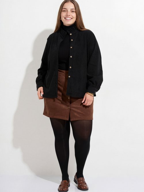 Chemisier col volanté velours grosses cotes Femme Grande Taille Noir MA-M1252-1621 SF1