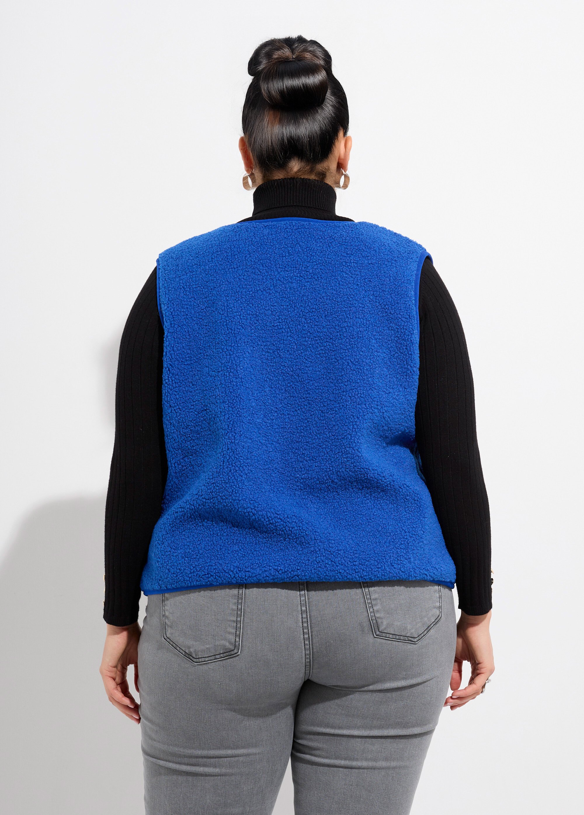 Gilet de berger sans manches, sherpa uni Femme Grande Taille Bleu MA-M286-1677 DO1