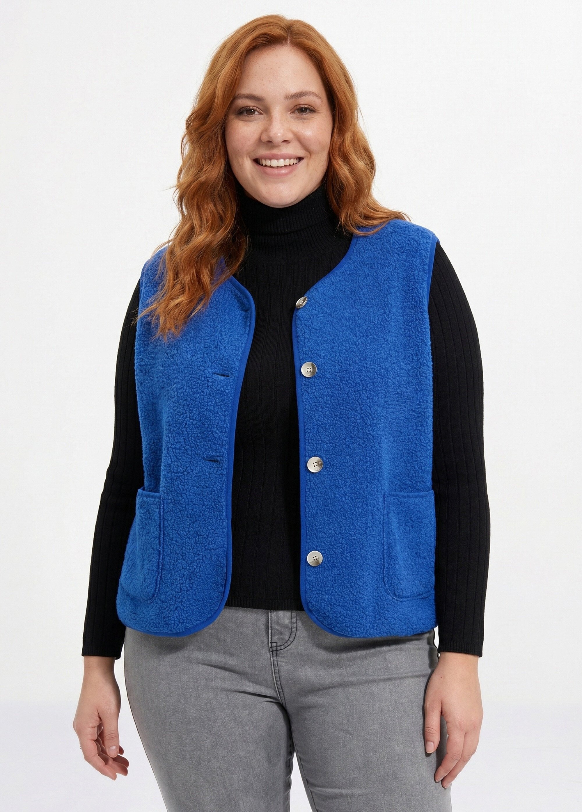 Gilet de berger sans manches, sherpa uni Femme Grande Taille Bleu MA-M286-1677 FA1