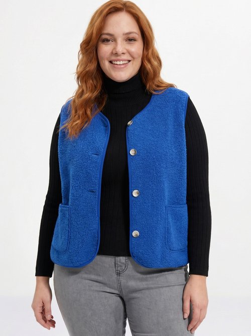 Gilet de berger sans manches, sherpa uni Femme Grande Taille Bleu MA-M286-1677 FA1