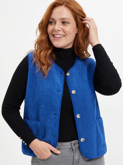 Gilet de berger sans manches, sherpa uni Femme Grande Taille Bleu MA-M286-1677 MV1