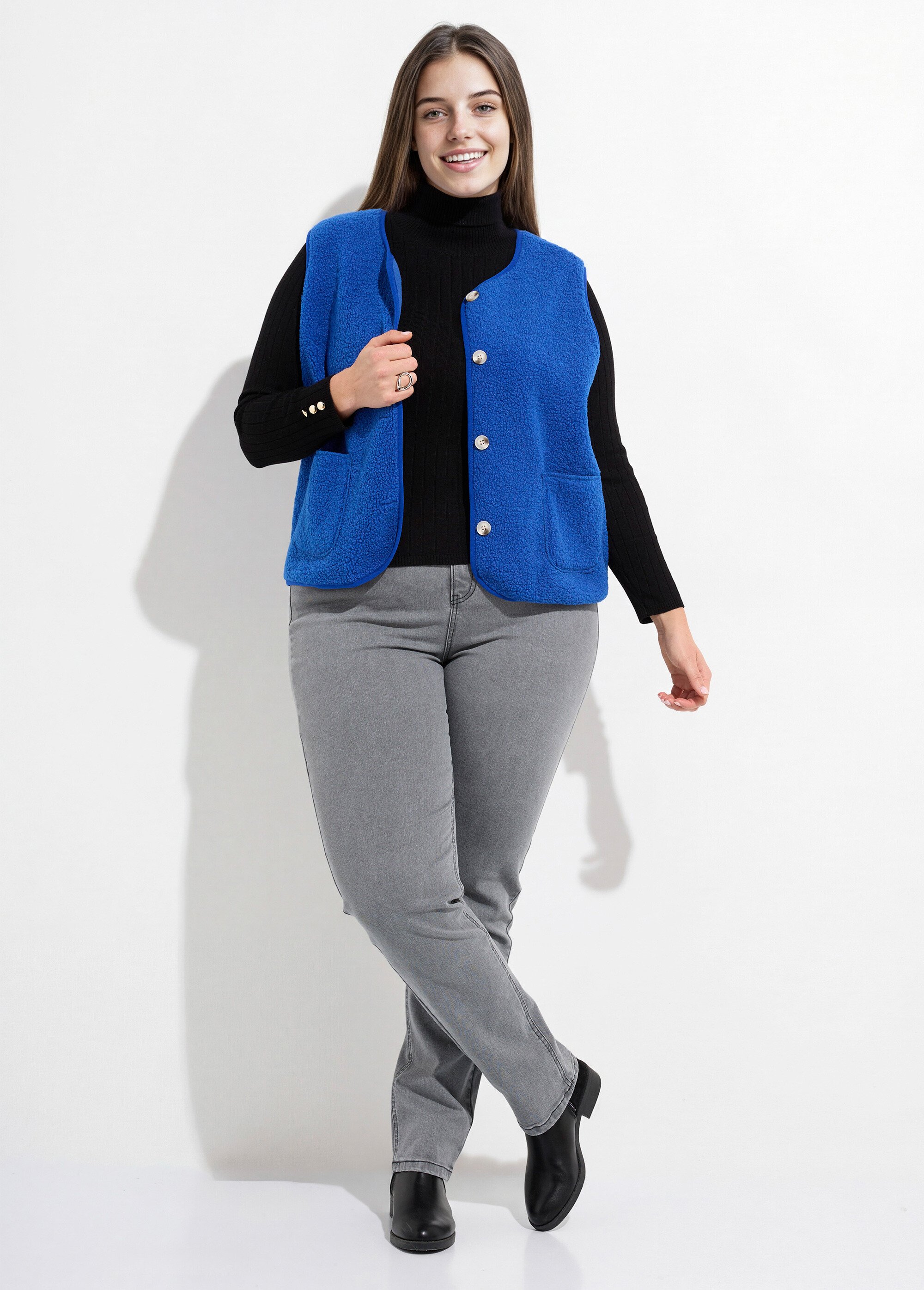 Gilet de berger sans manches, sherpa uni Femme Grande Taille Bleu MA-M286-1677 SF1