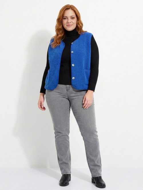 Gilet de berger sans manches, sherpa uni Femme Grande Taille Bleu MA-M286-1677 SI1