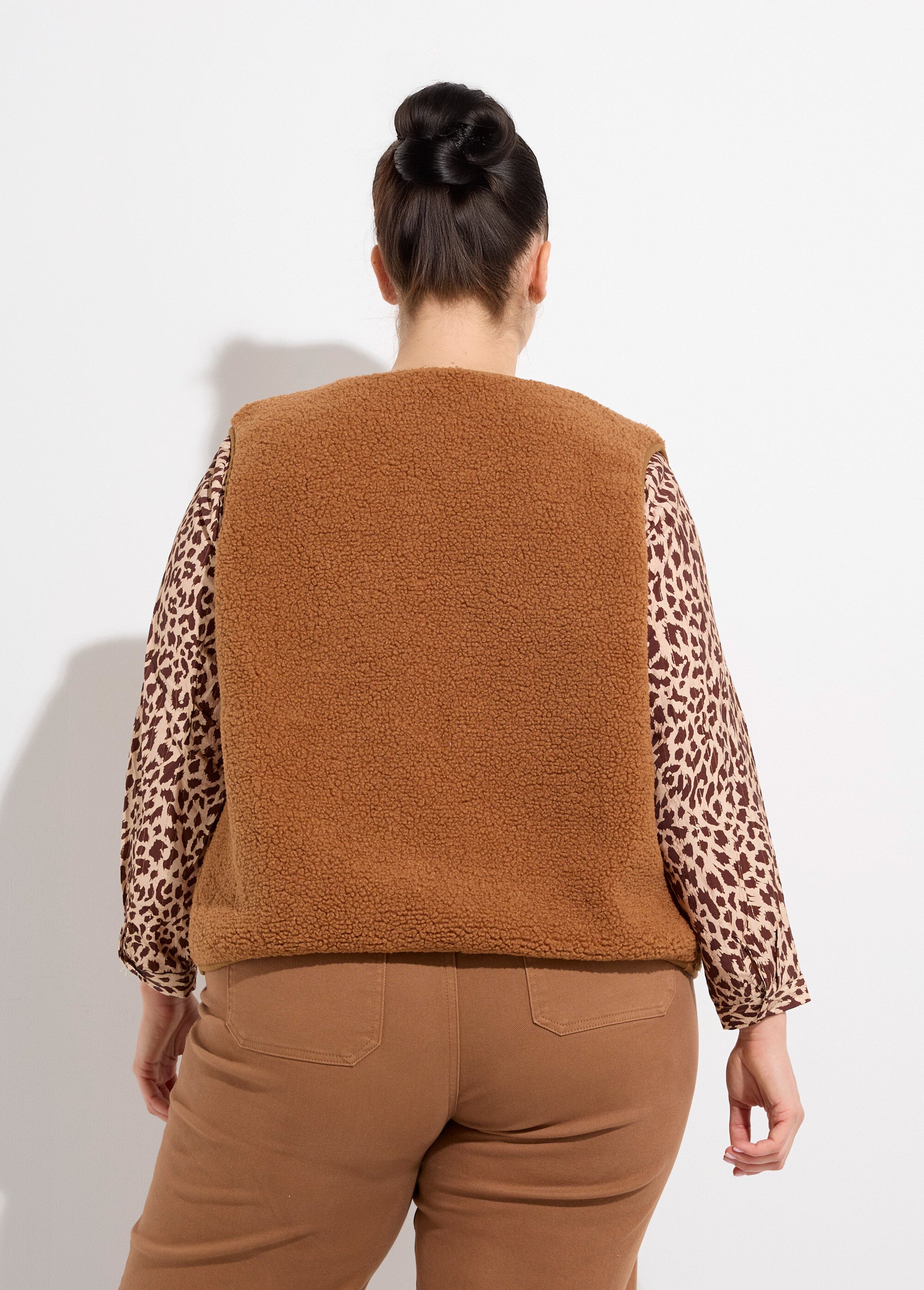 Gilet de berger sans manches, sherpa uni Femme Grande Taille Marron MA-M286-1677 DO1