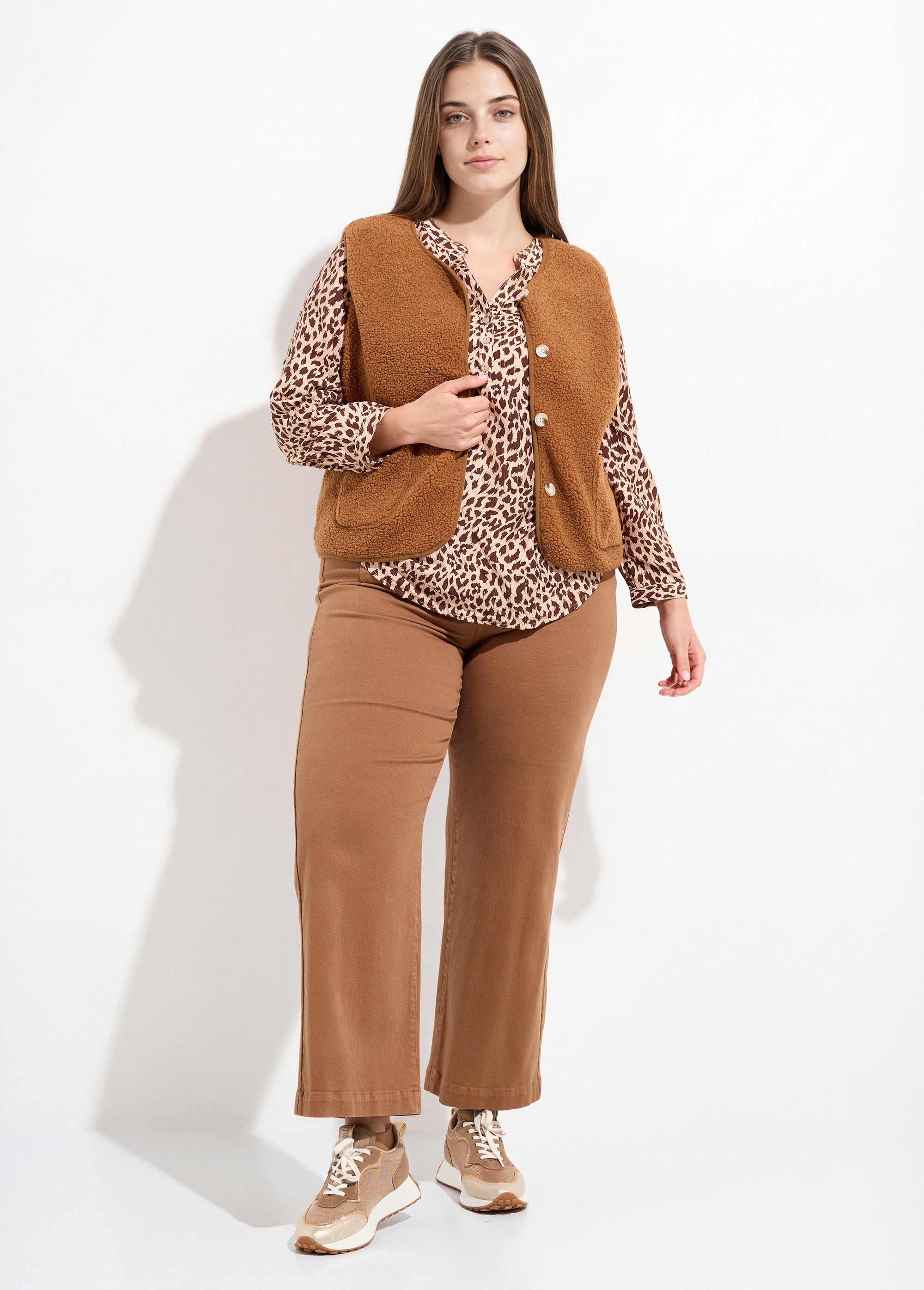 Gilet de berger sans manches, sherpa uni Femme Grande Taille Marron MA-M286-1677 SF1