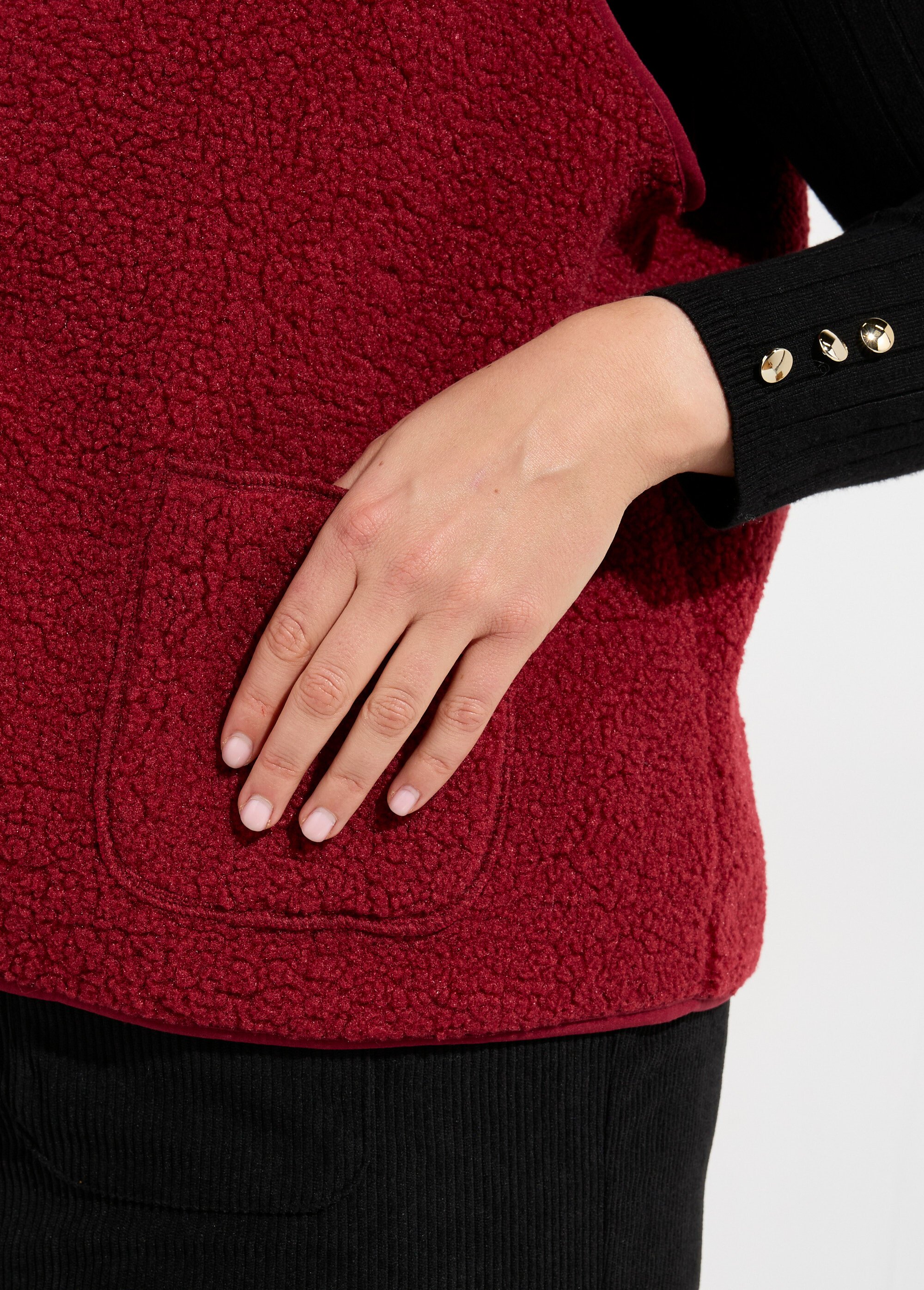 Gilet de berger sans manches, sherpa uni Femme Grande Taille Rouge MA-M286-1677 DE2