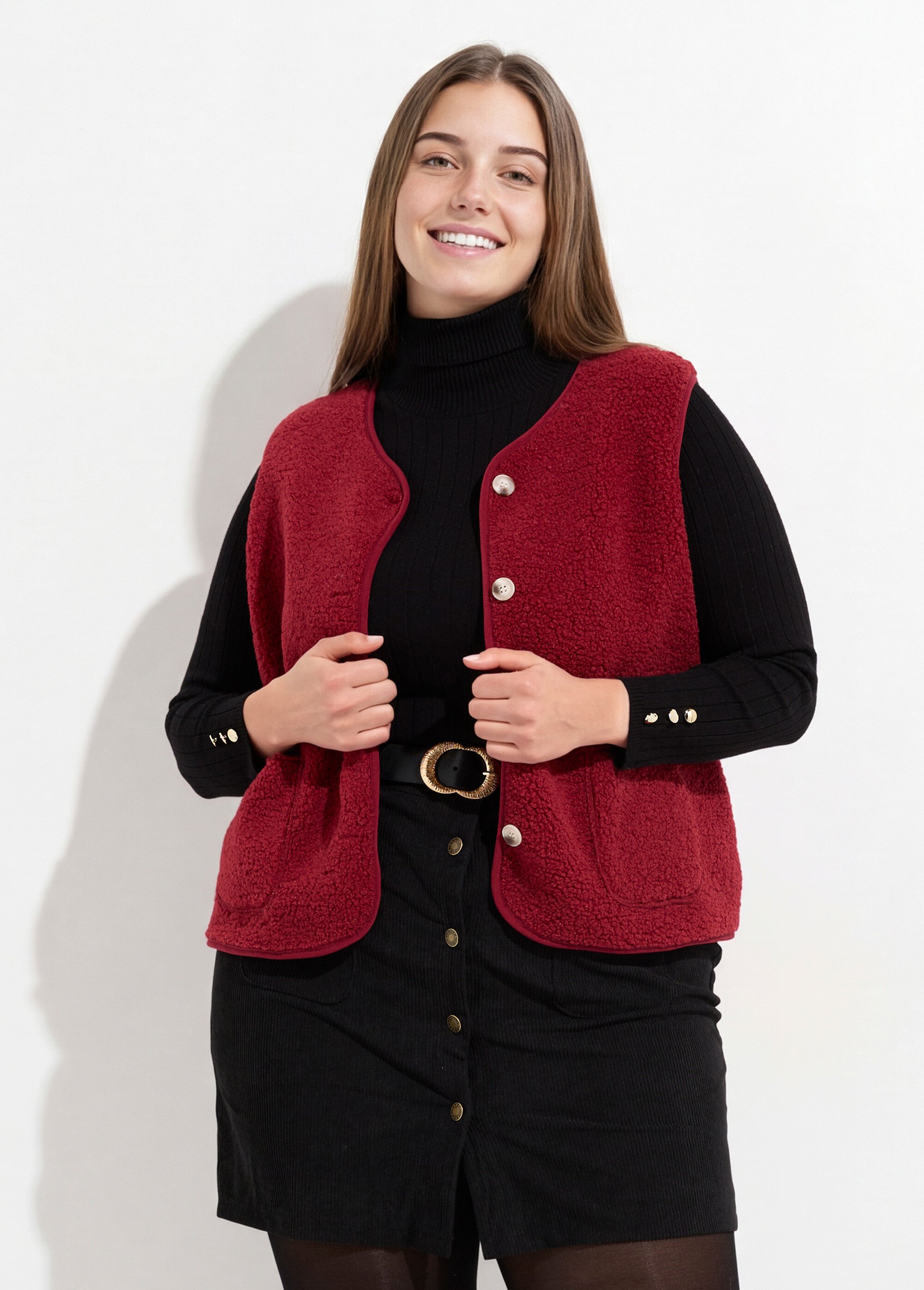 Gilet de berger sans manches, sherpa uni Femme Grande Taille Rouge MA-M286-1677 FA1