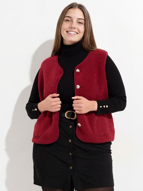 Gilet de berger sans manches, sherpa uni Femme Grande Taille Rouge MA-M286-1677 FA1