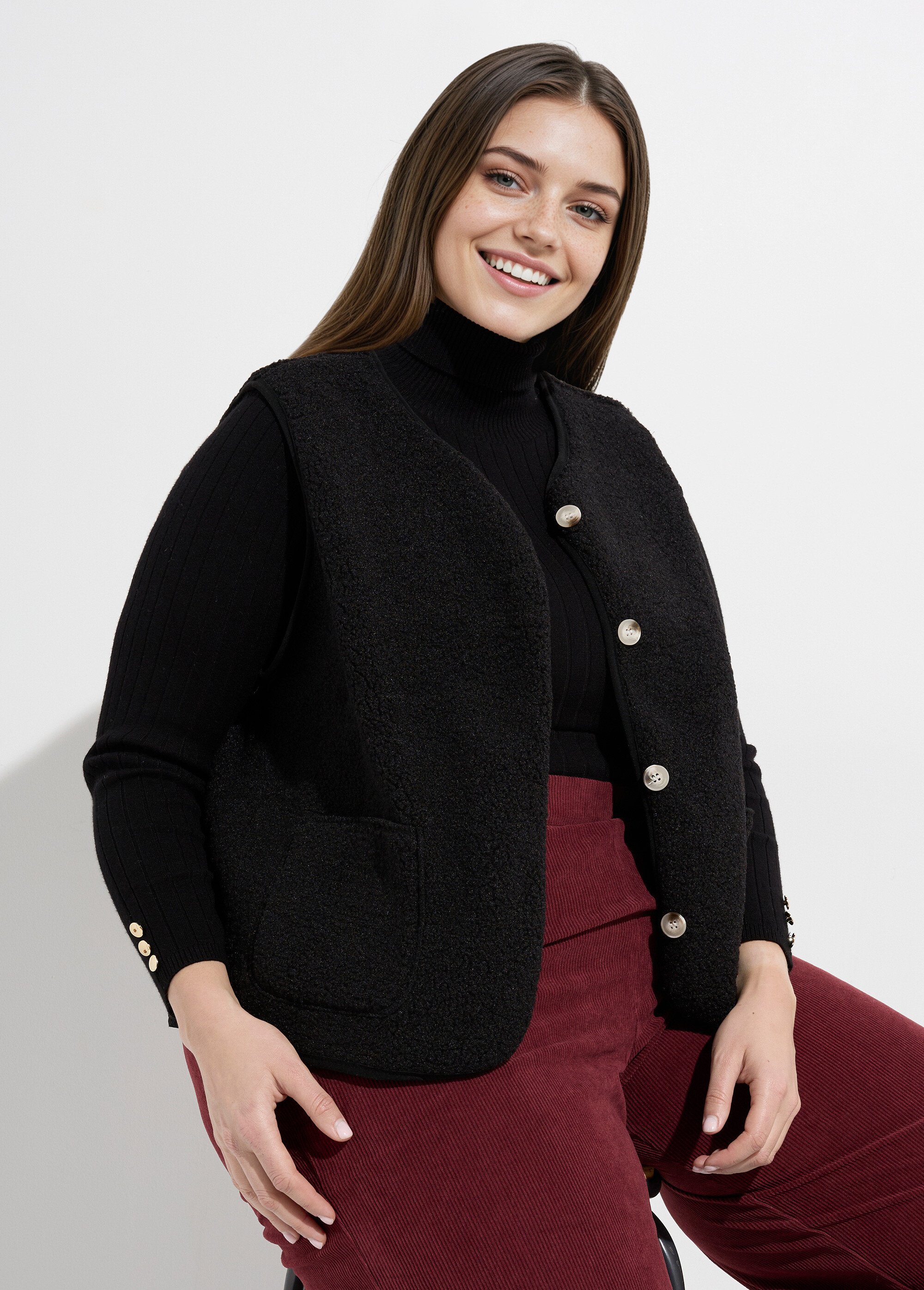 Gilet de berger sans manches, sherpa uni