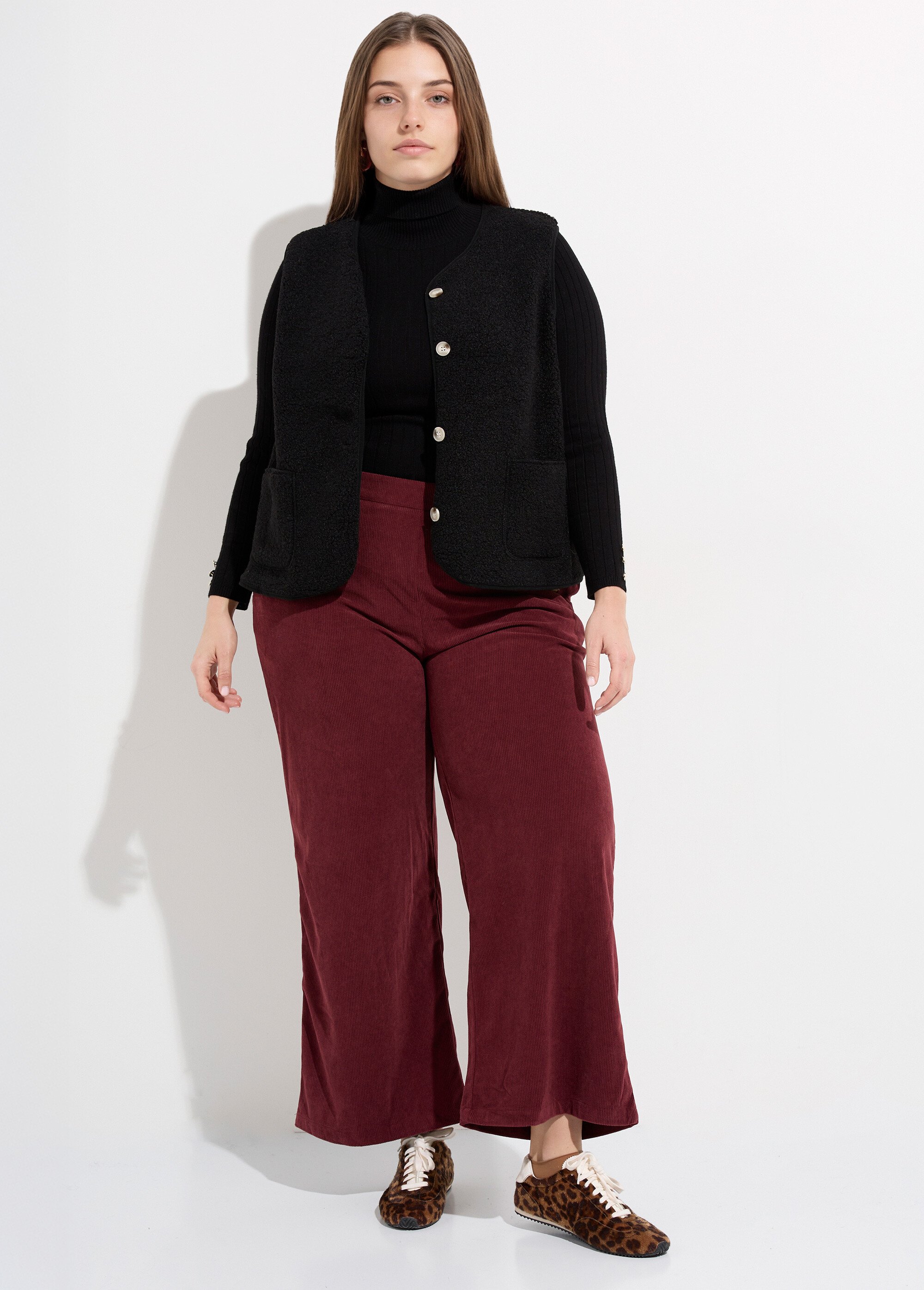 Gilet de berger sans manches, sherpa uni Femme Grande Taille Noir MA-M286-1677 SF1