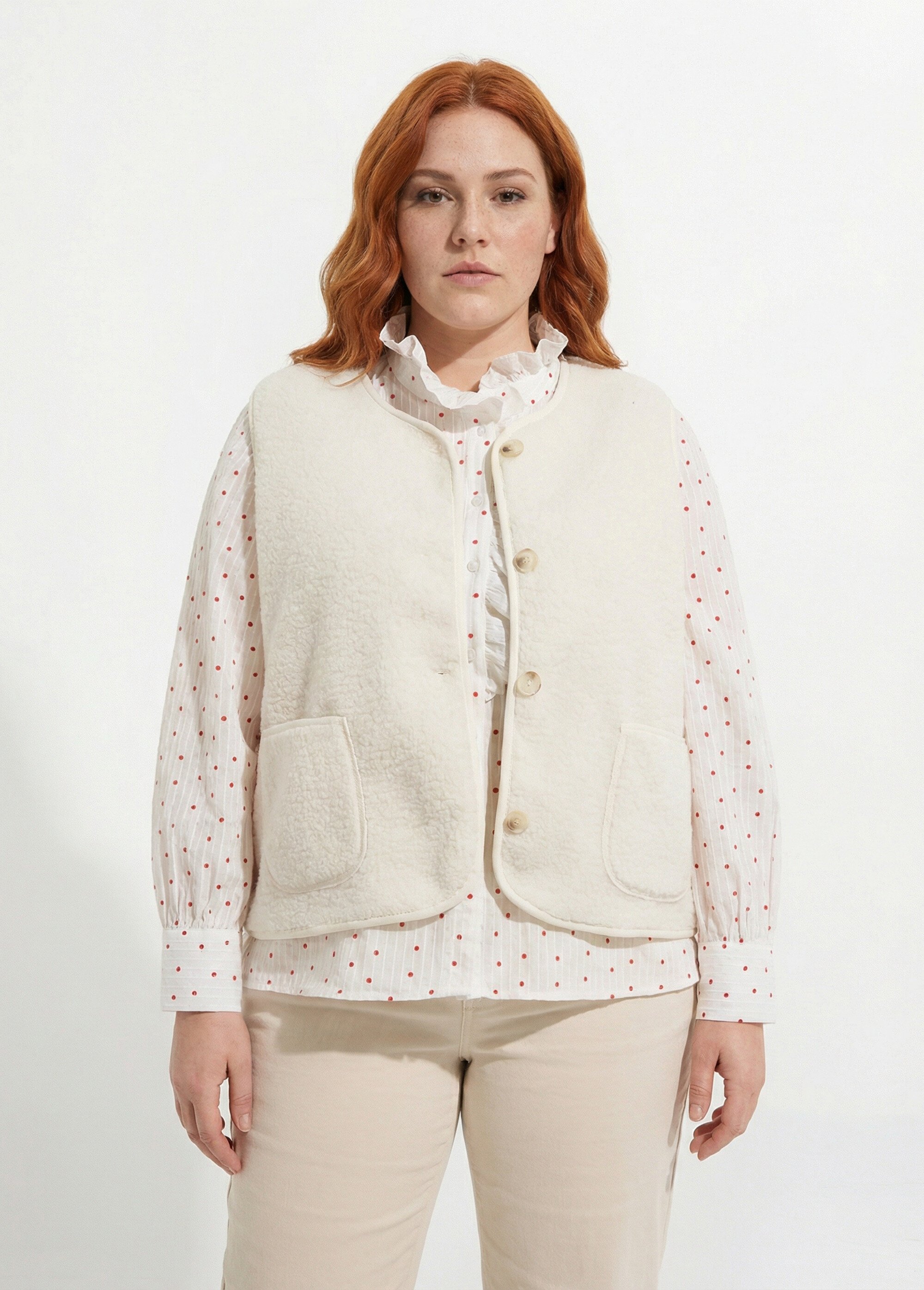 Gilet de berger sans manches, sherpa uni Femme Grande Taille Blanc MA-M286-1677 FA1