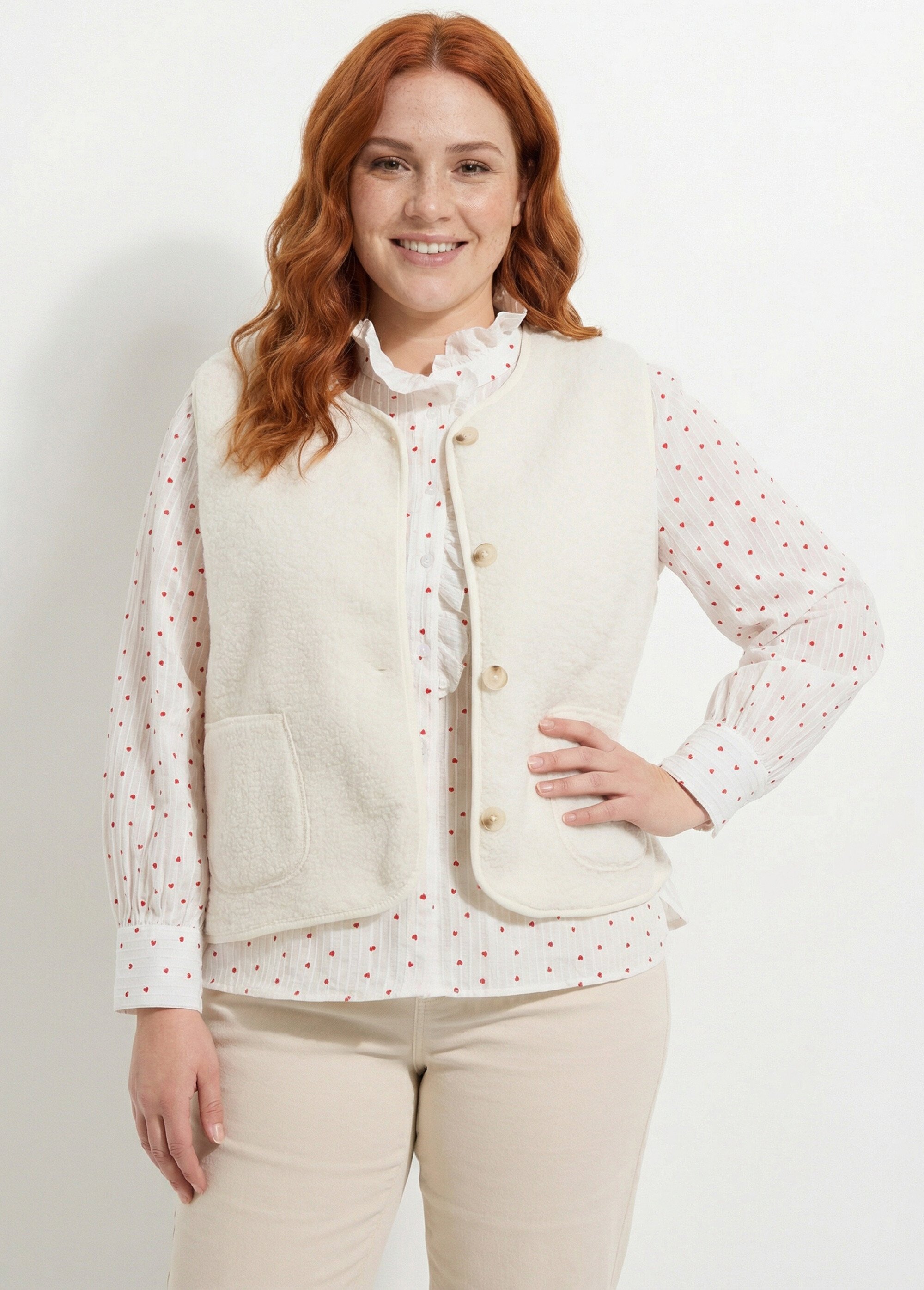 Gilet de berger sans manches, sherpa uni Femme Grande Taille Blanc MA-M286-1677 MV1