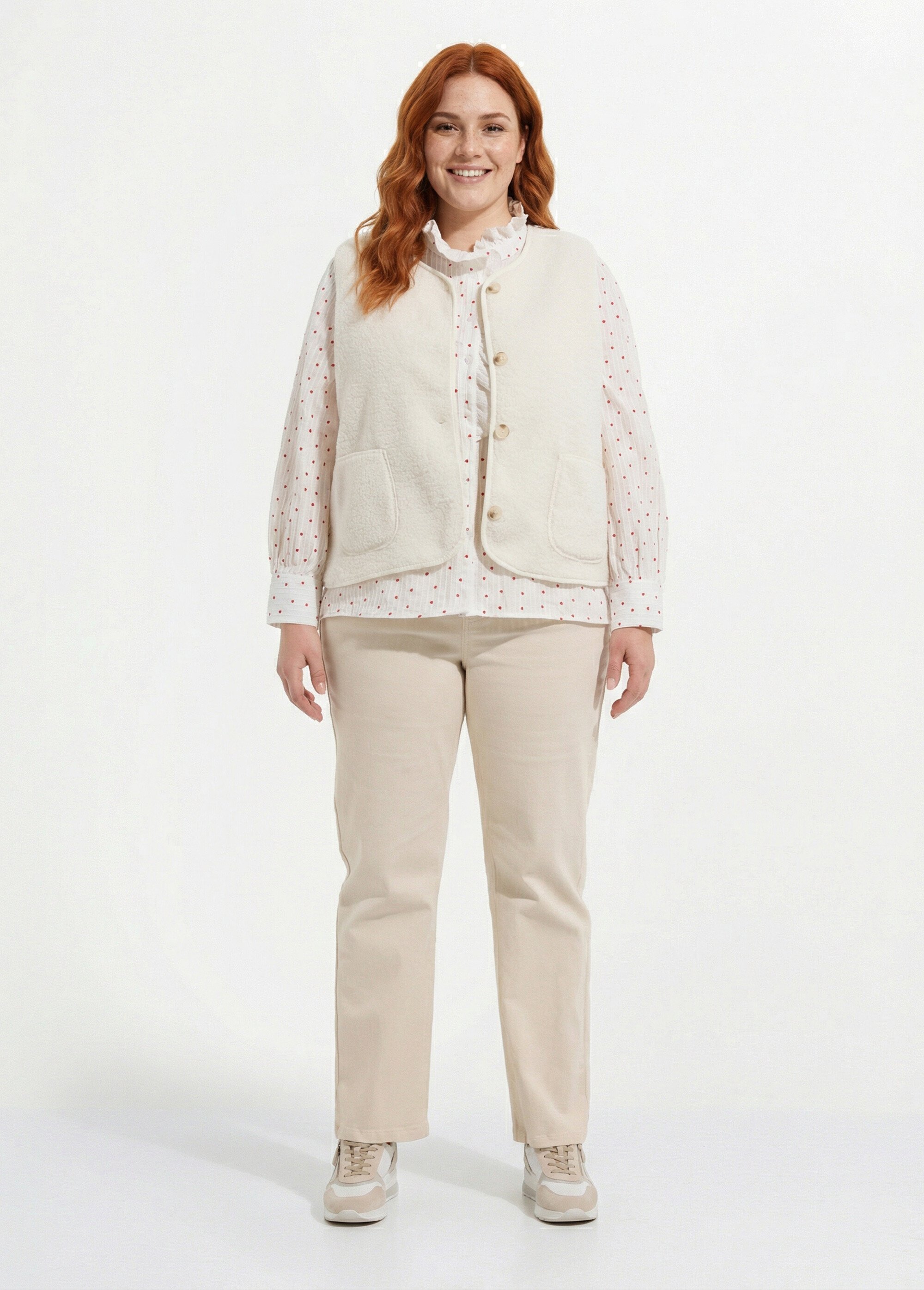 Gilet de berger sans manches, sherpa uni Femme Grande Taille Blanc MA-M286-1677 SF1