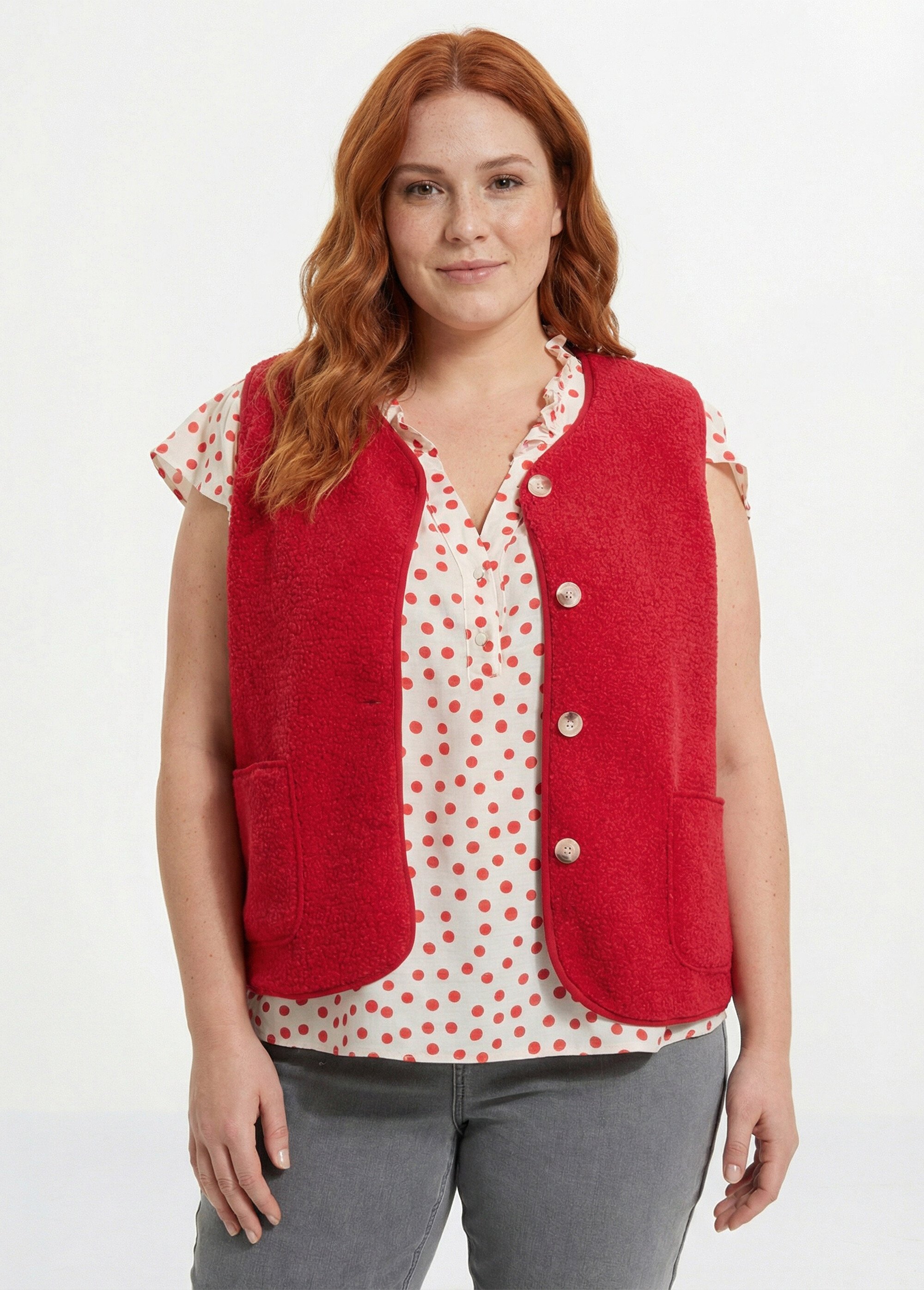 Gilet de berger sans manches, sherpa uni Femme Grande Taille Rouge MA-M286-1677 FA1