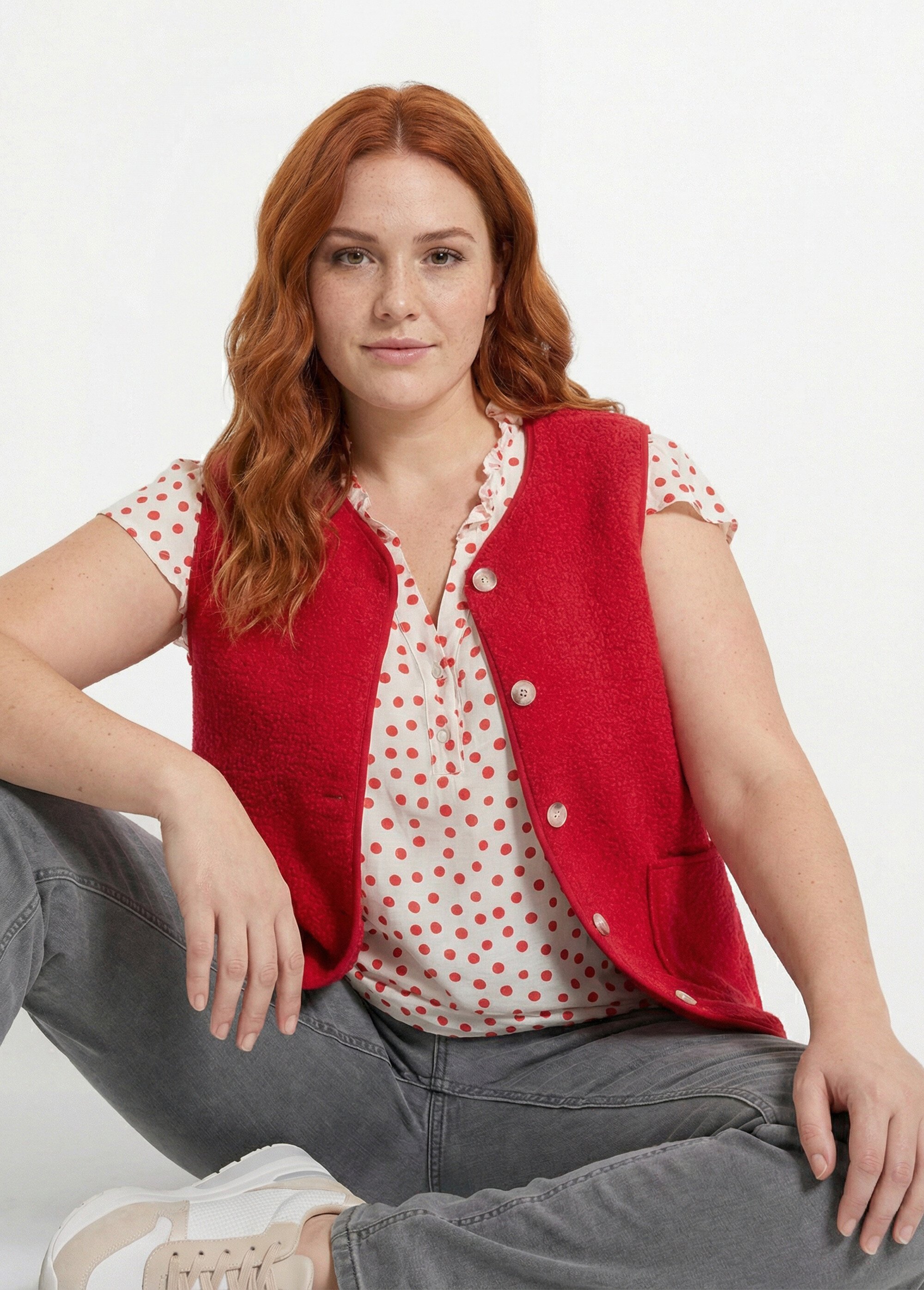 Gilet de berger sans manches, sherpa uni Femme Grande Taille Rouge MA-M286-1677 MV1