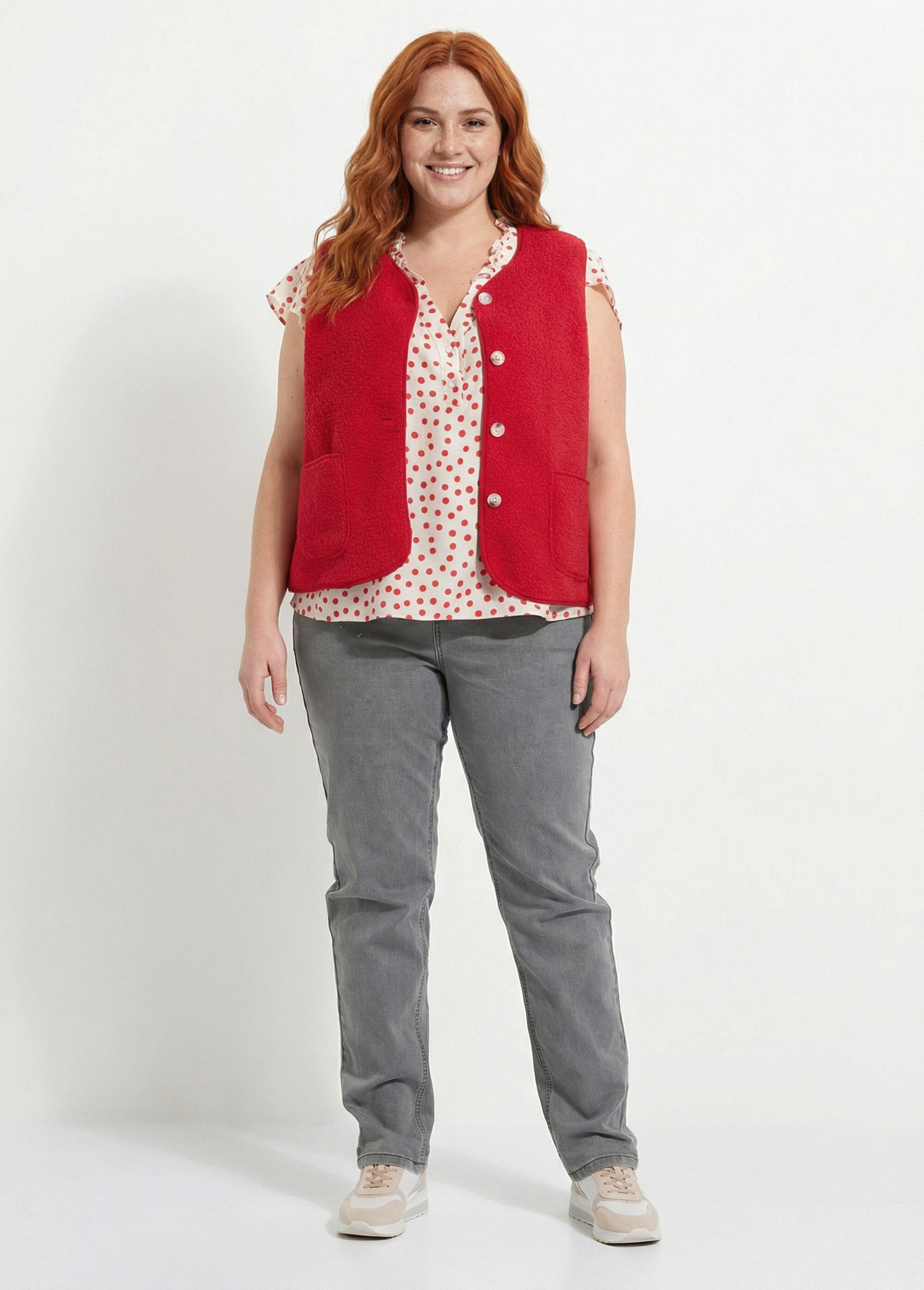 Gilet de berger sans manches, sherpa uni Femme Grande Taille Rouge MA-M286-1677 SF1