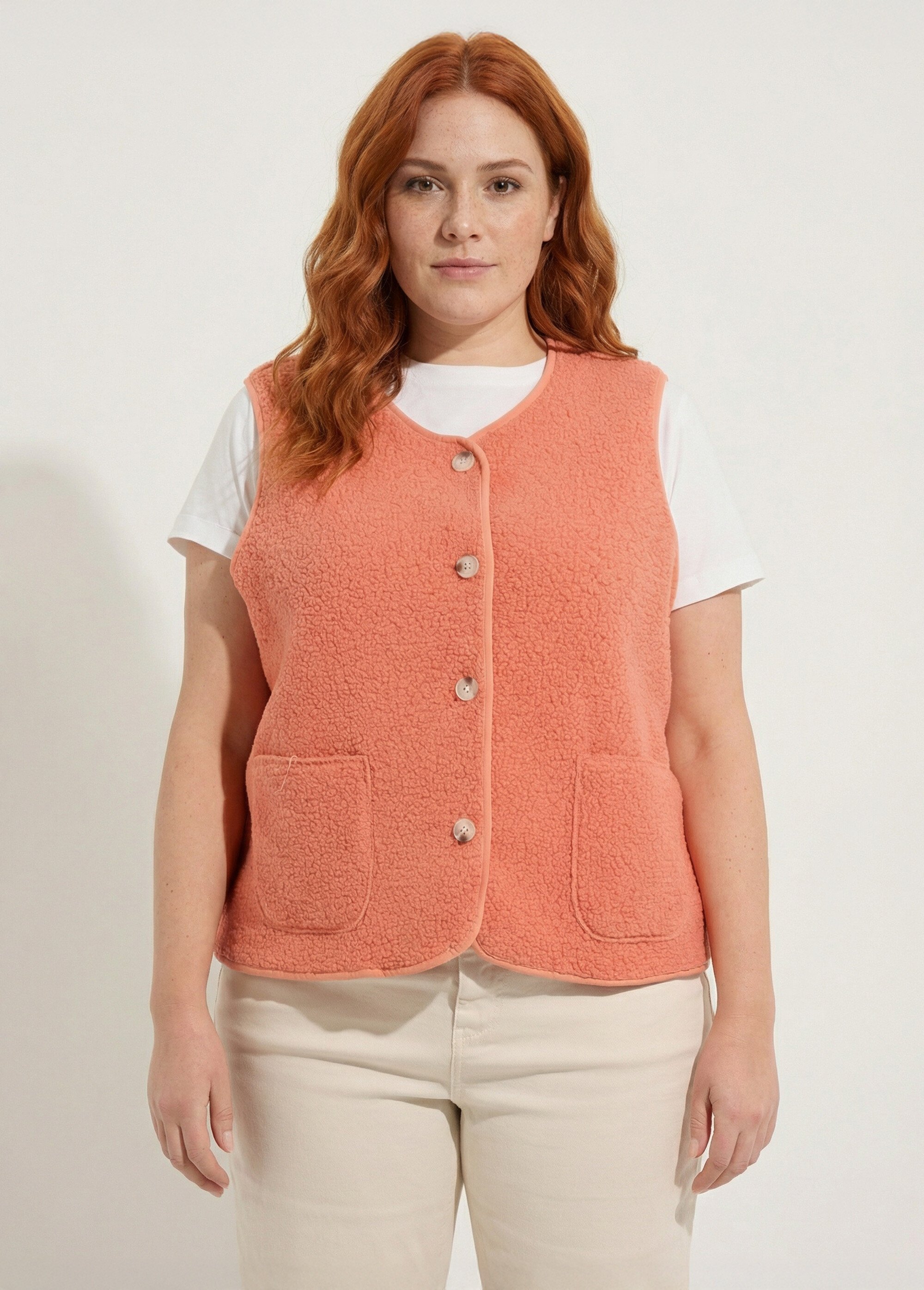 Gilet de berger sans manches, sherpa uni Femme Grande Taille Rose MA-M286-1677 FA1