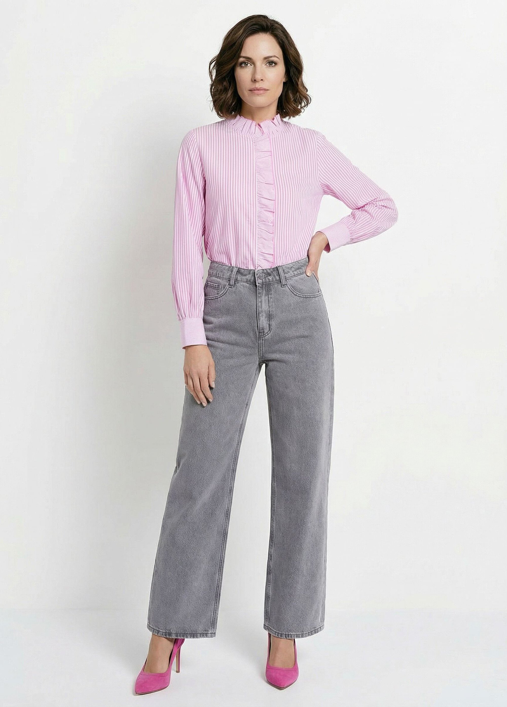 Jean 5 poches coupe wide, spécial GRANDE Femme Gris OR-JD495 MV1