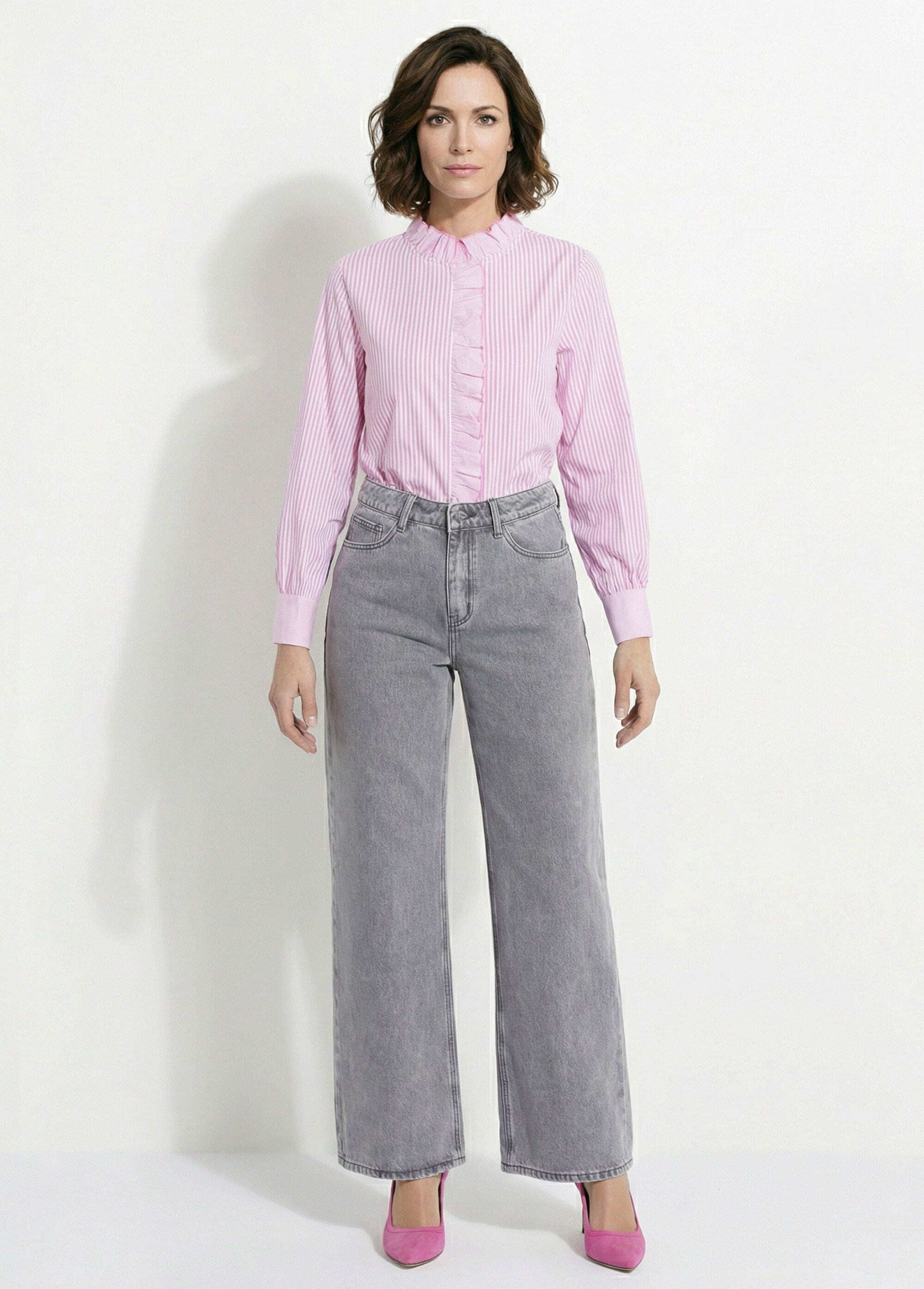 Jean 5 poches coupe wide, spécial GRANDE Femme Gris OR-JD495 SF1