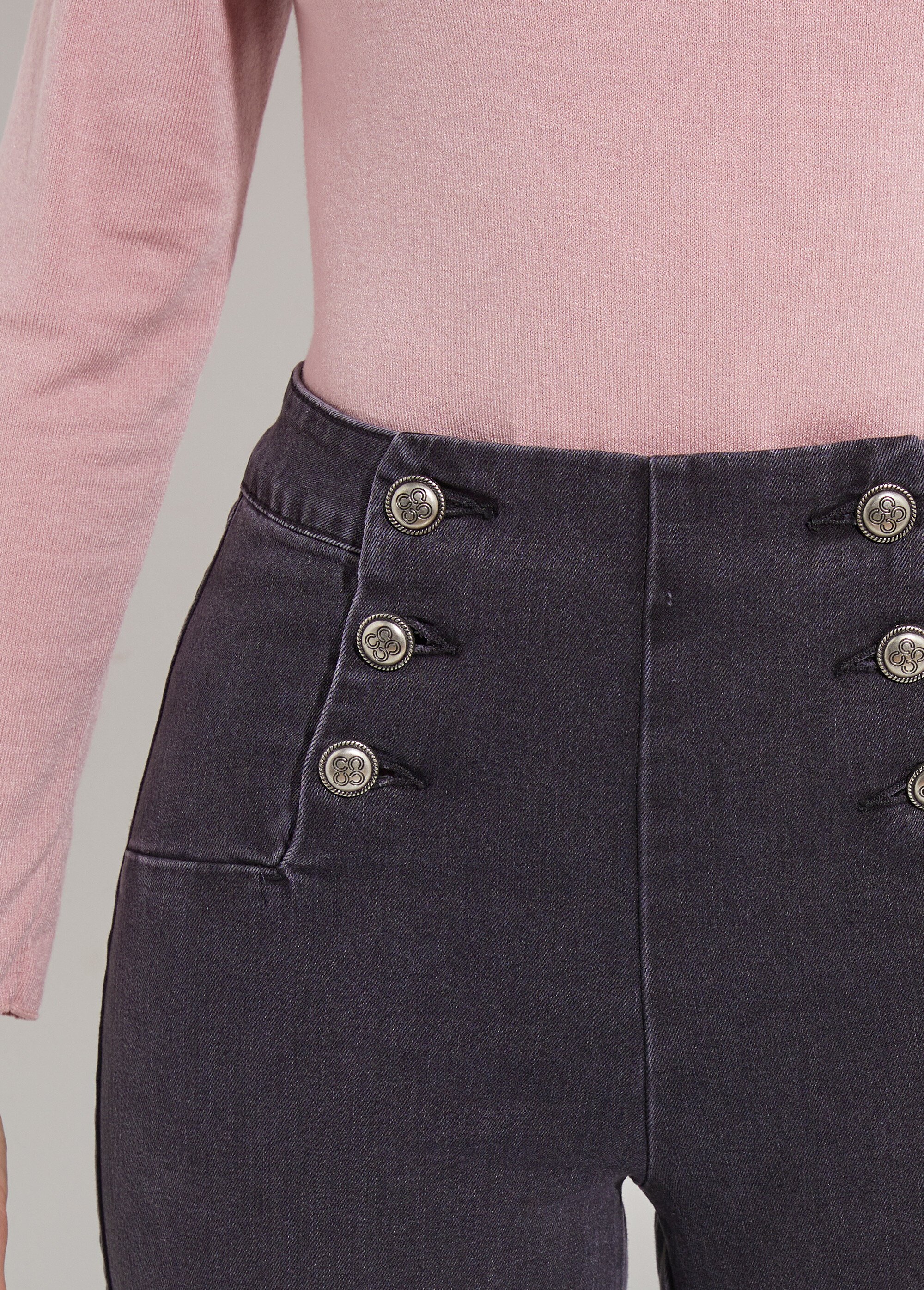 Jean à pont coupe large, spécial GRANDE Femme Gris OR-JD610 DE1