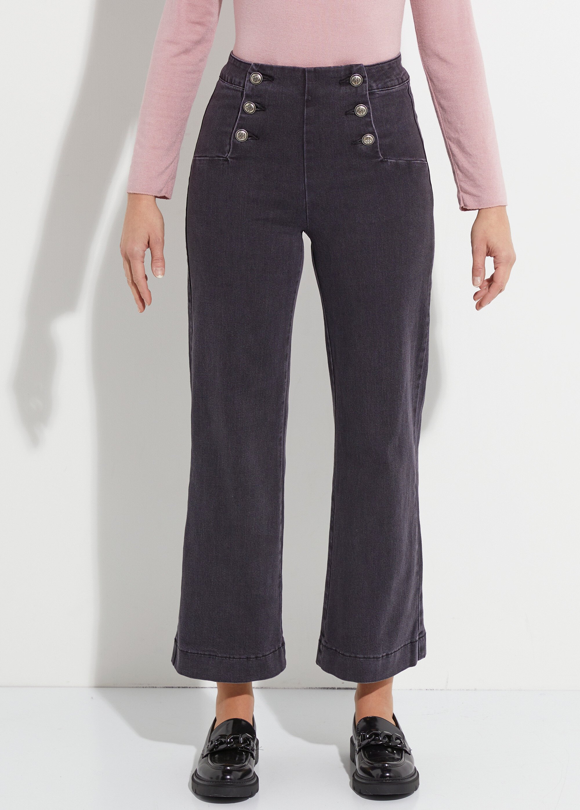 Jean à pont coupe large, spécial GRANDE Femme Gris OR-JD610 FA1