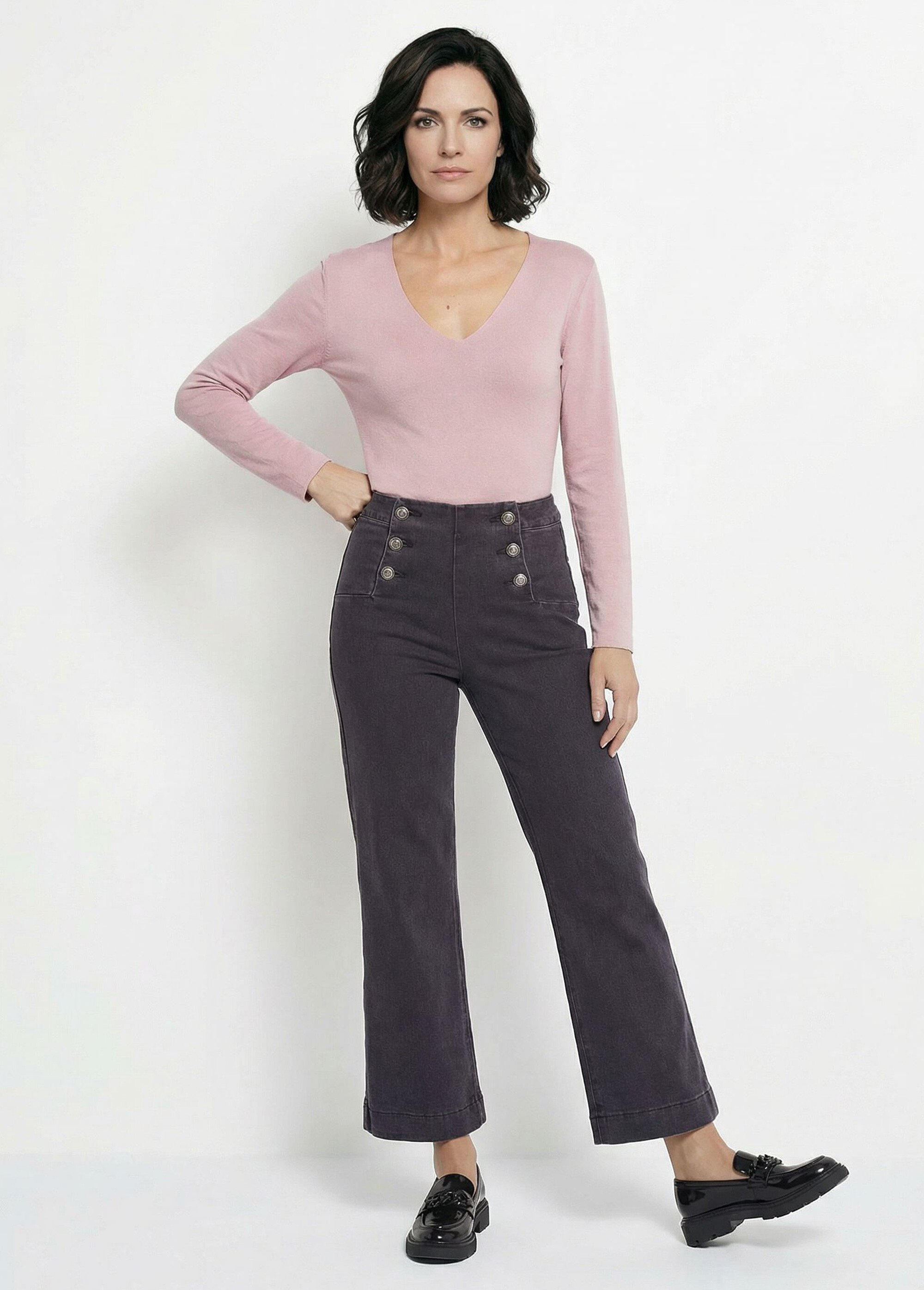 Jean à pont coupe large, spécial GRANDE Femme Gris OR-JD610 MV1