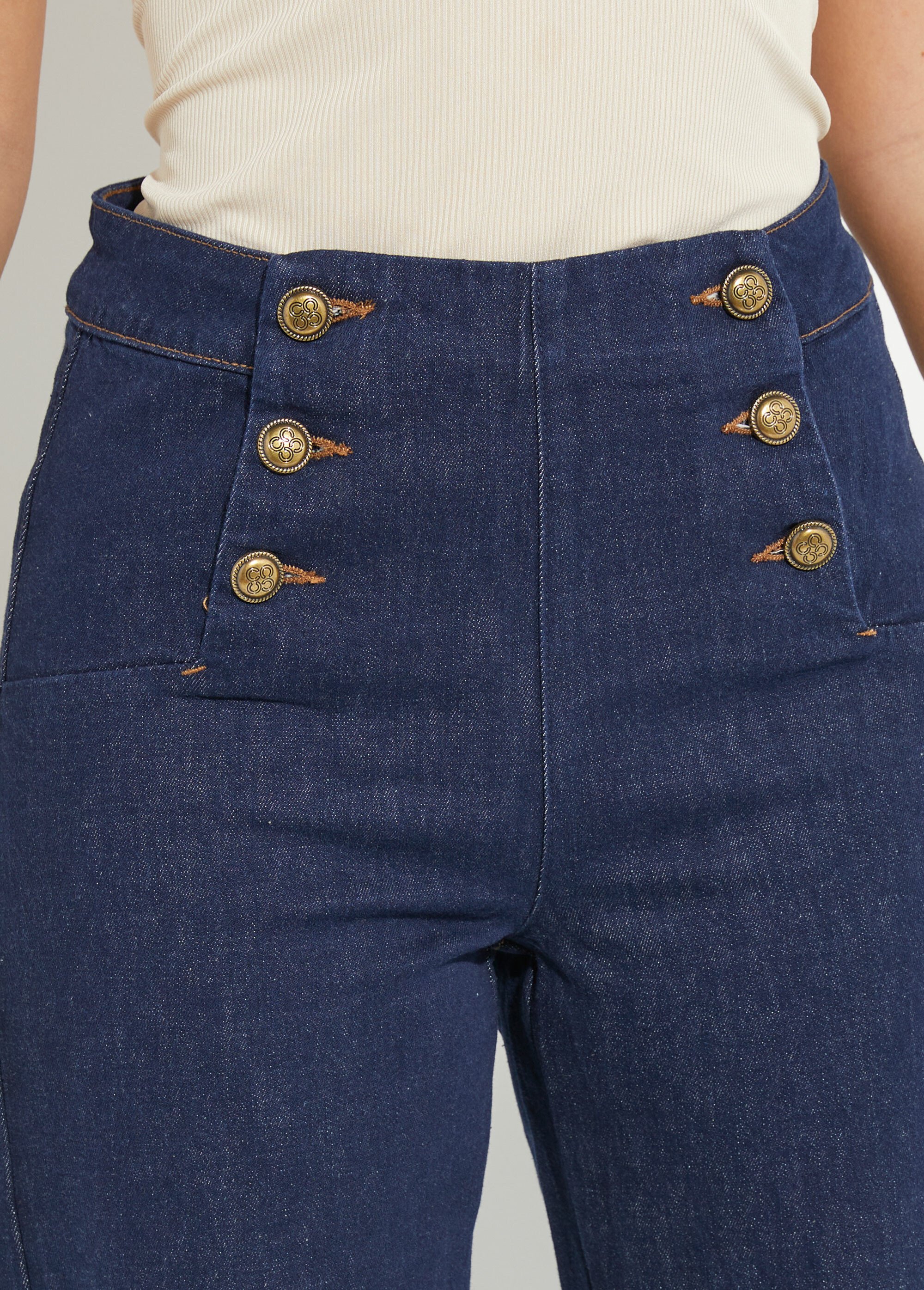 Jean à pont coupe large, spécial GRANDE Femme Bleu OR-JD610 DE1