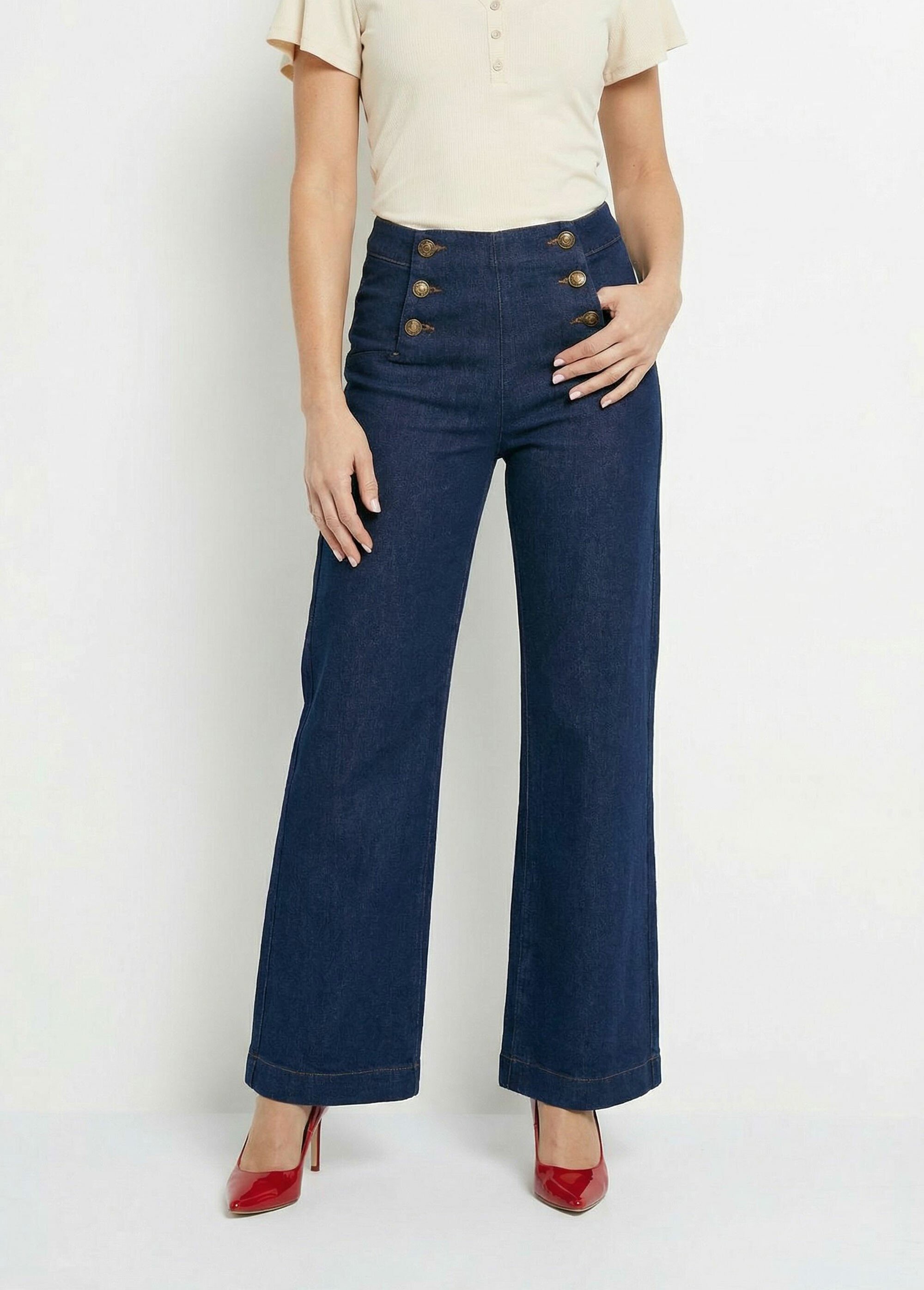 Jean à pont coupe large, spécial GRANDE Femme Bleu OR-JD610 FA1